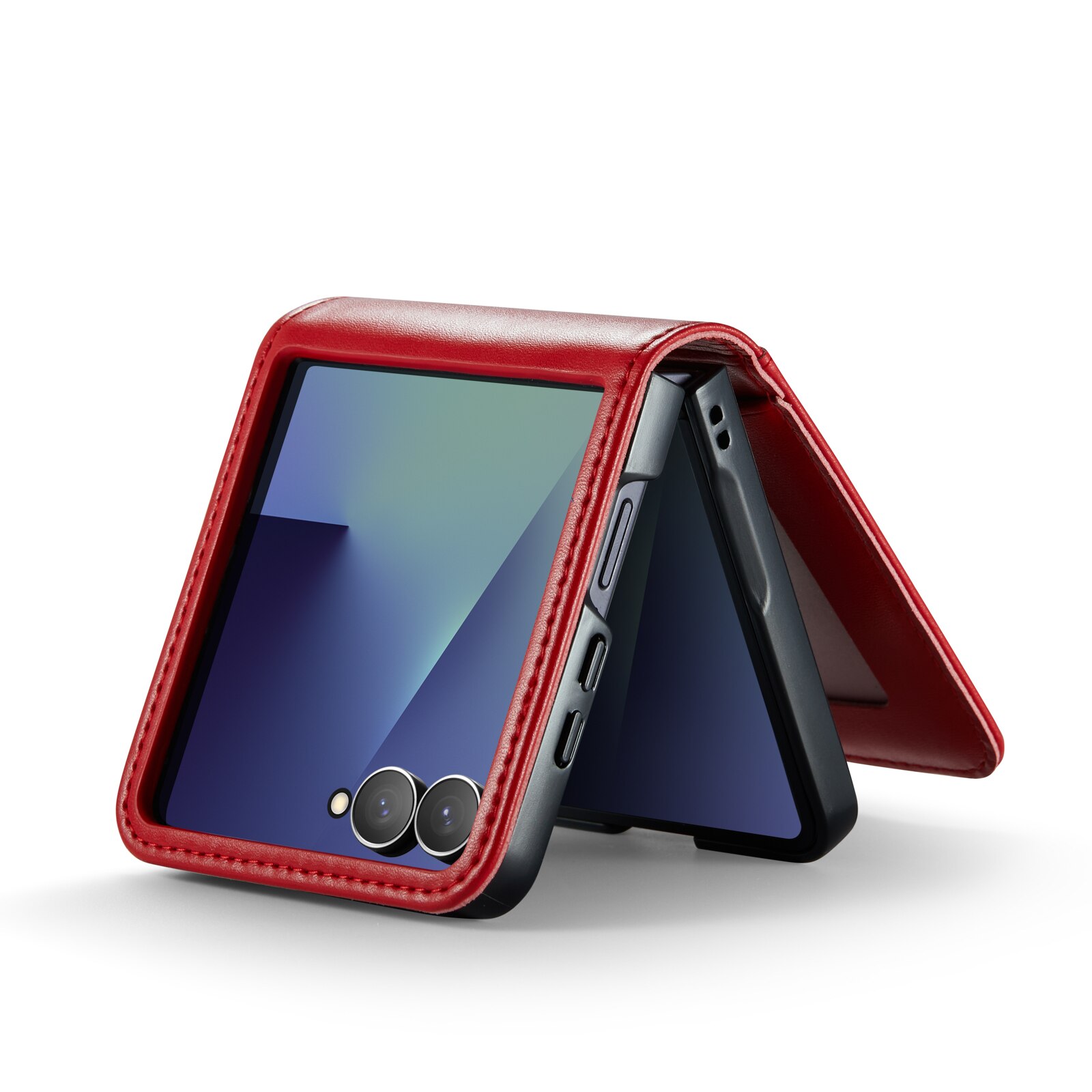 Samsung Galaxy Z Flip 7 Genuine Leather Wallet Case Red