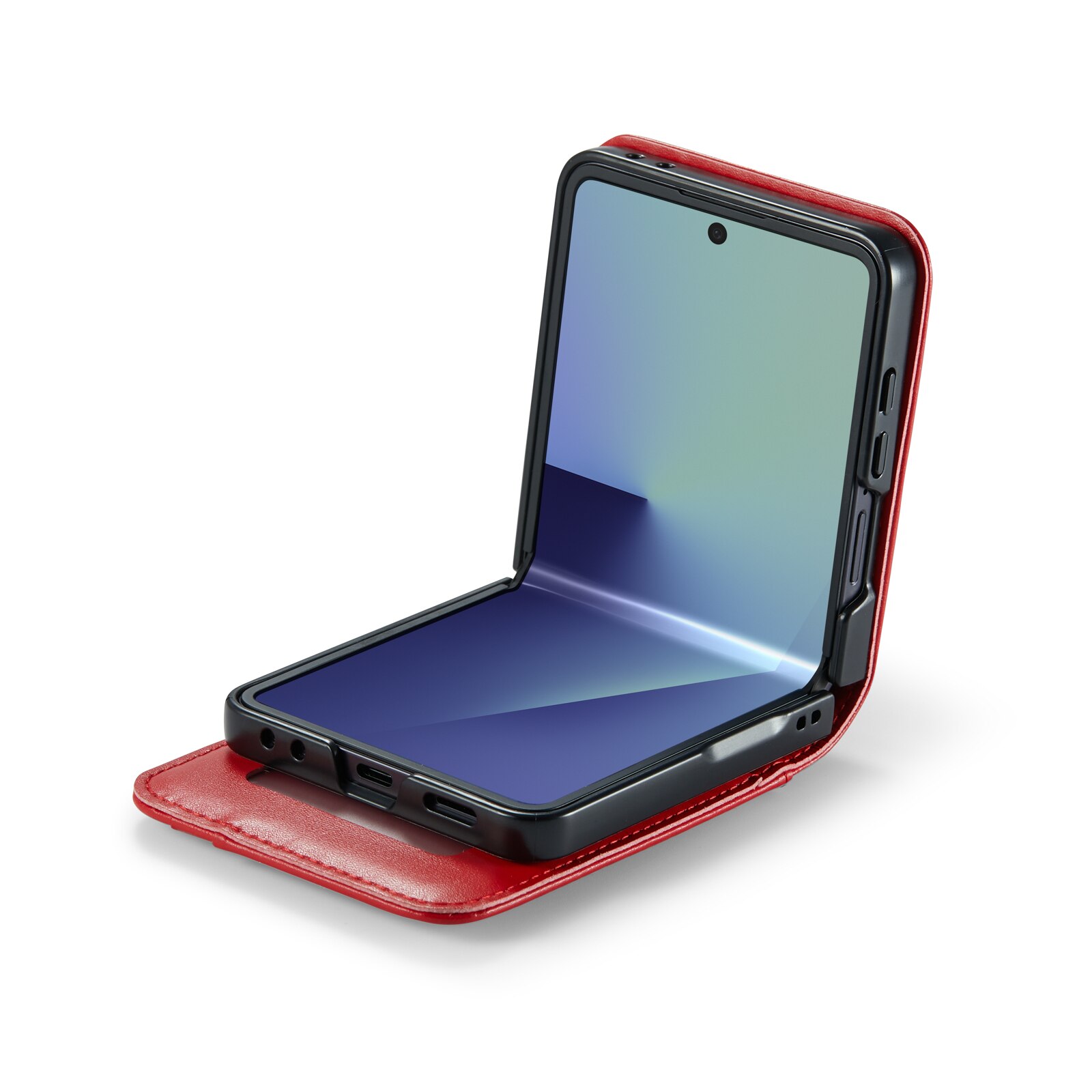 Samsung Galaxy Z Flip 7 Genuine Leather Wallet Case Red
