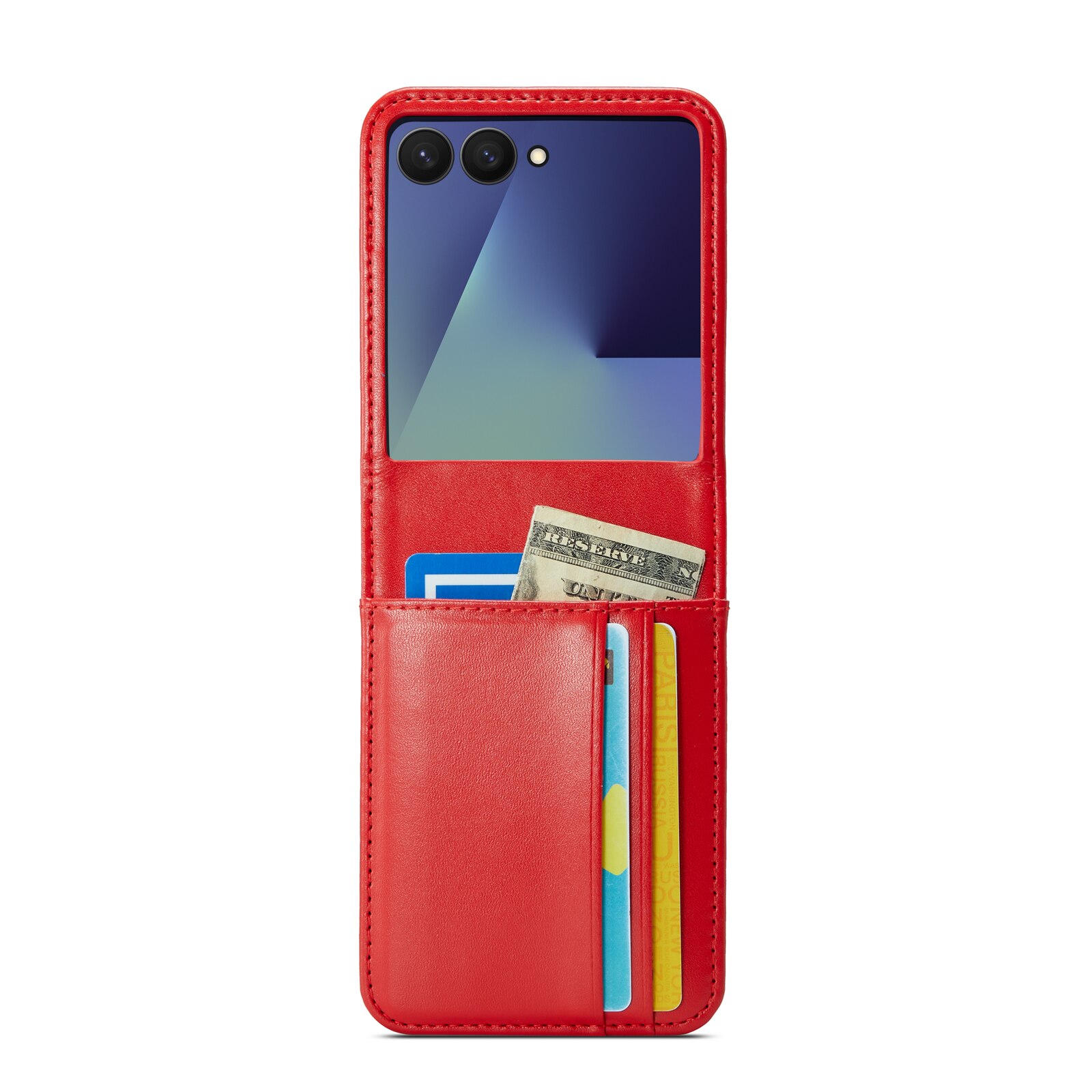 Samsung Galaxy Z Flip 7 Genuine Leather Wallet Case Red