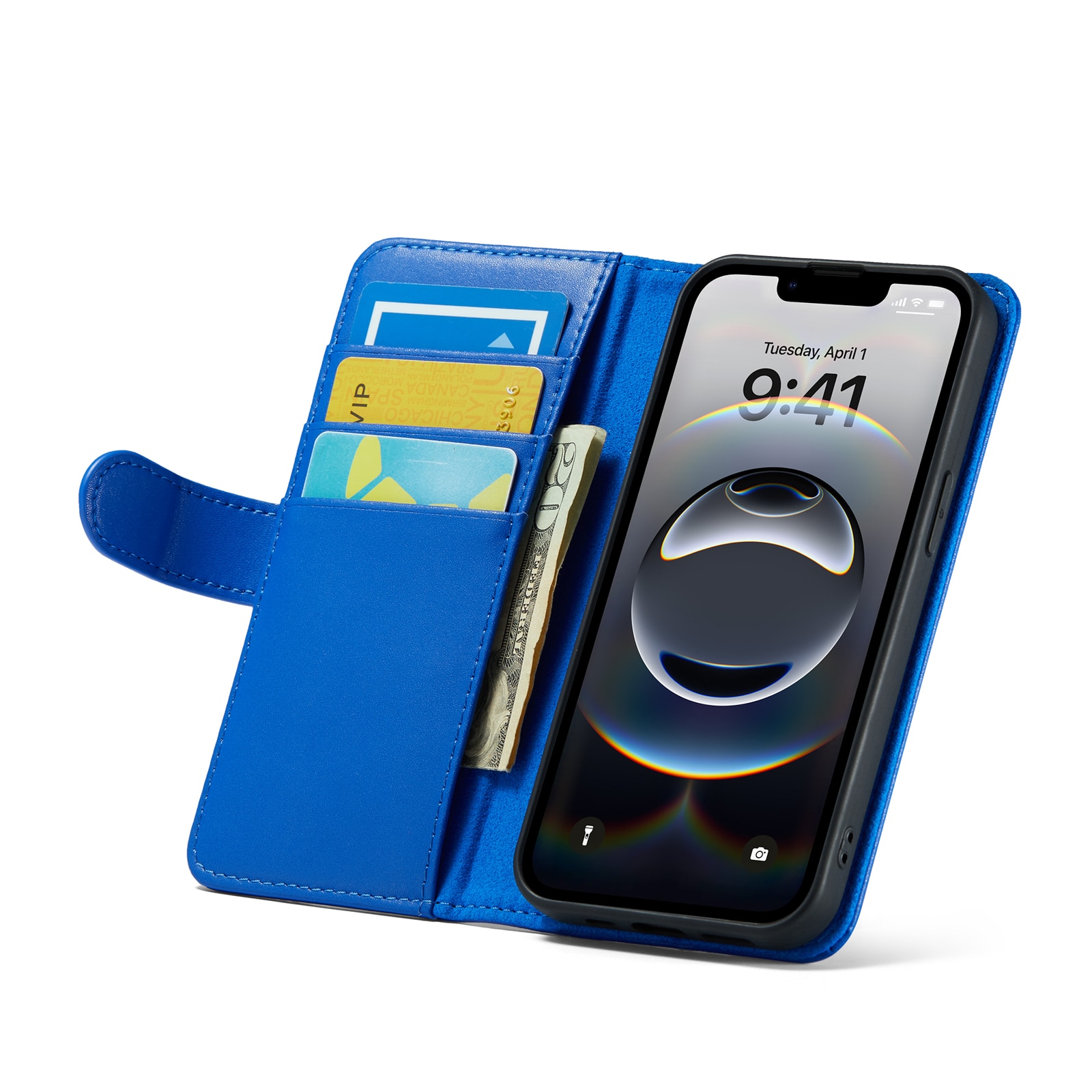 iPhone 12/iPhone 12 Pro Genuine Leather Wallet Case Blue