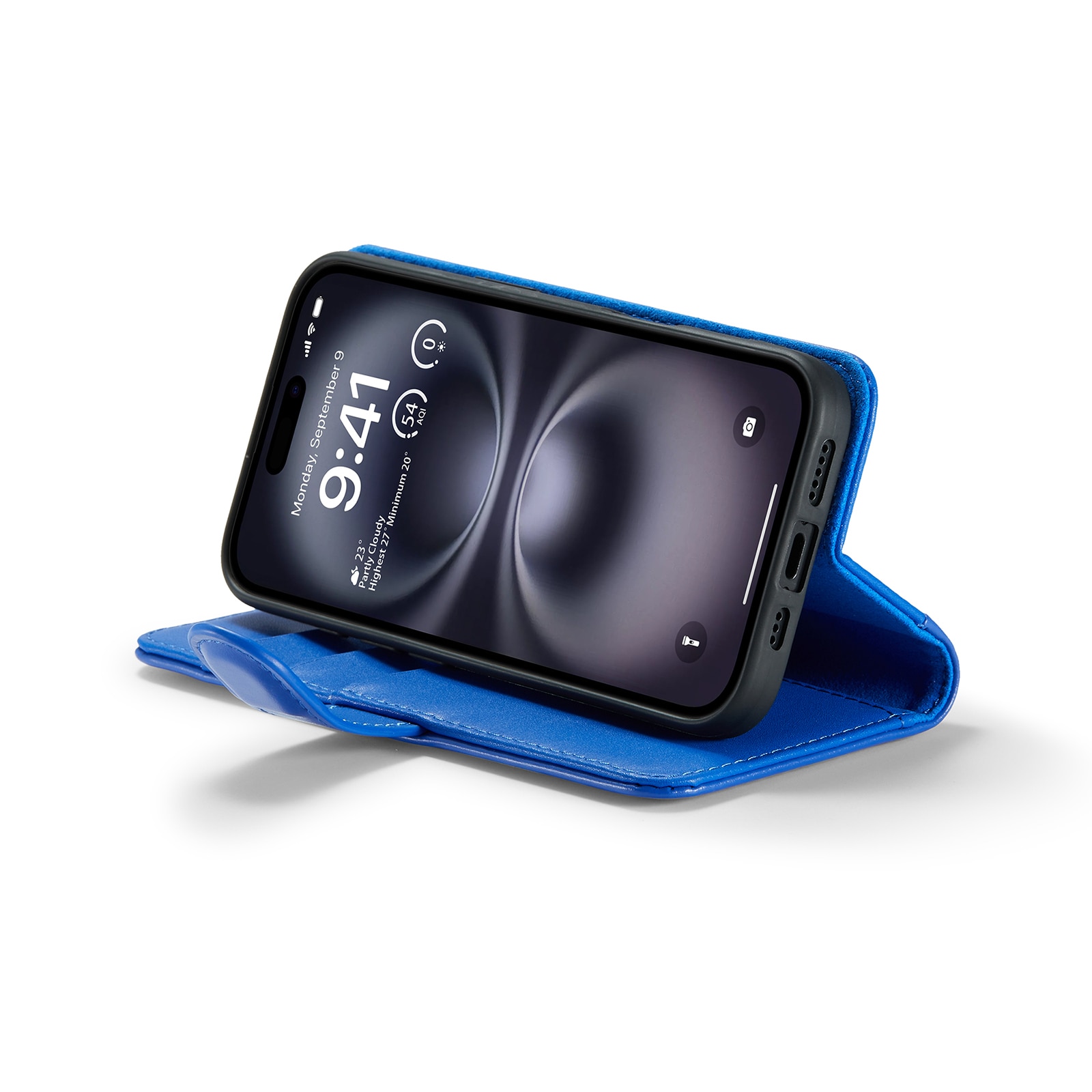 iPhone 16 Genuine Leather Wallet Case Blue
