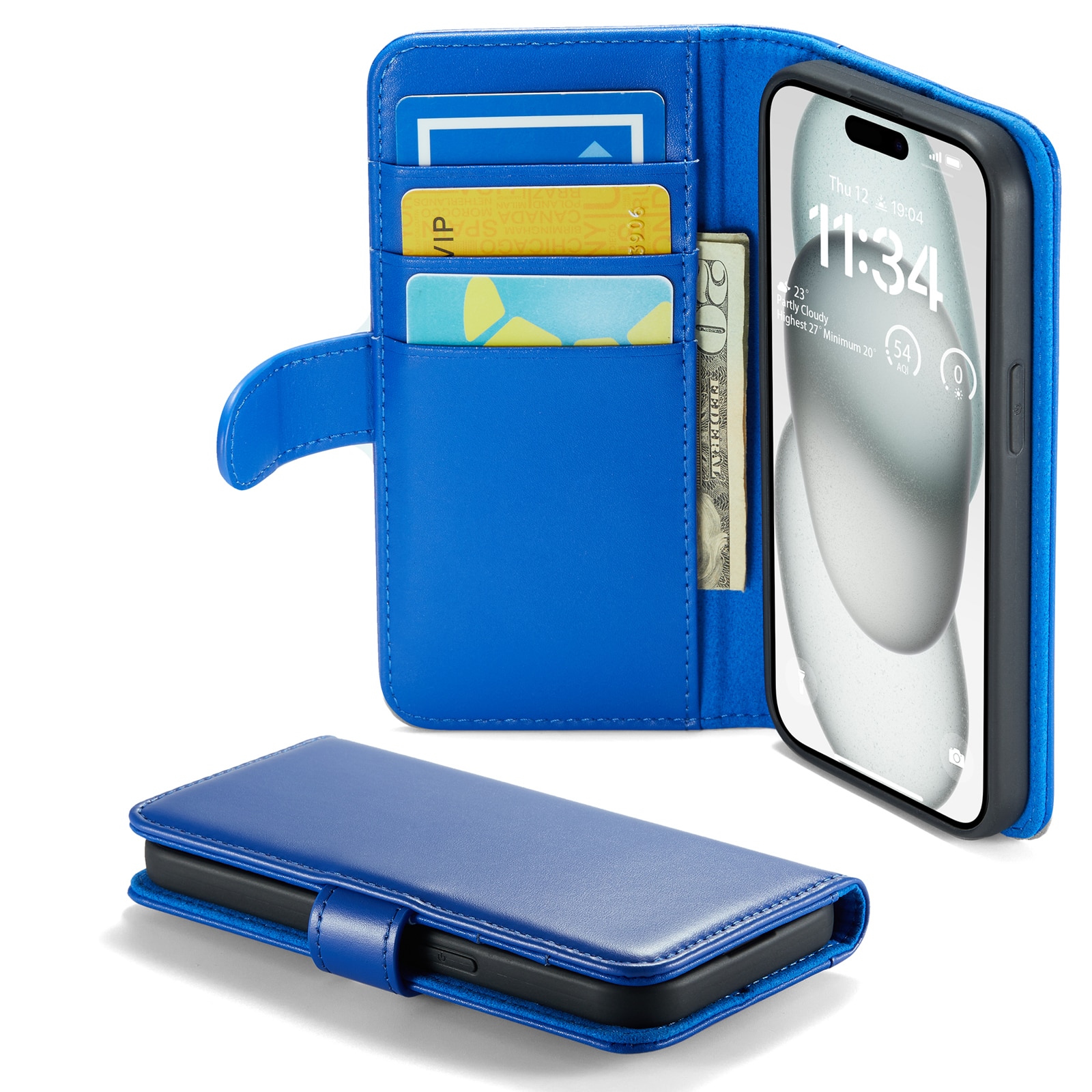 iPhone 13 Genuine Leather Wallet Case Blue