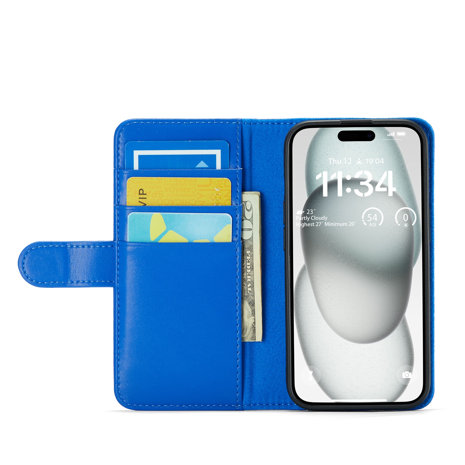 iPhone 13 Genuine Leather Wallet Case Blue