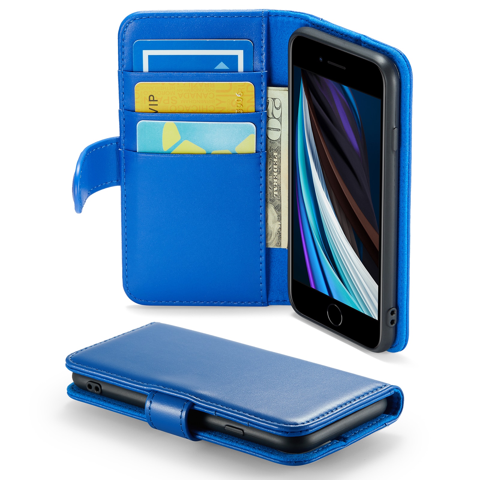 iPhone 7 Genuine Leather Wallet Case Blue