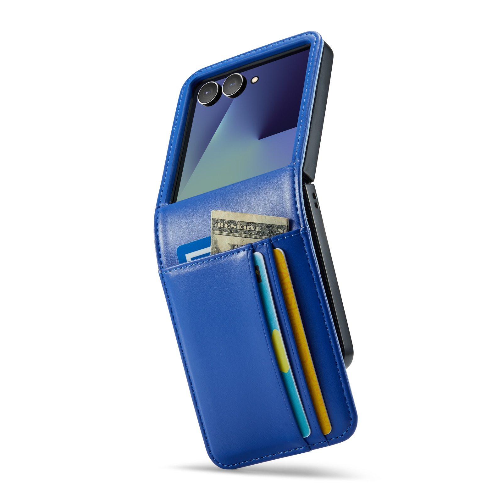 Samsung Galaxy Z Flip 7 Genuine Leather Wallet Case Blue