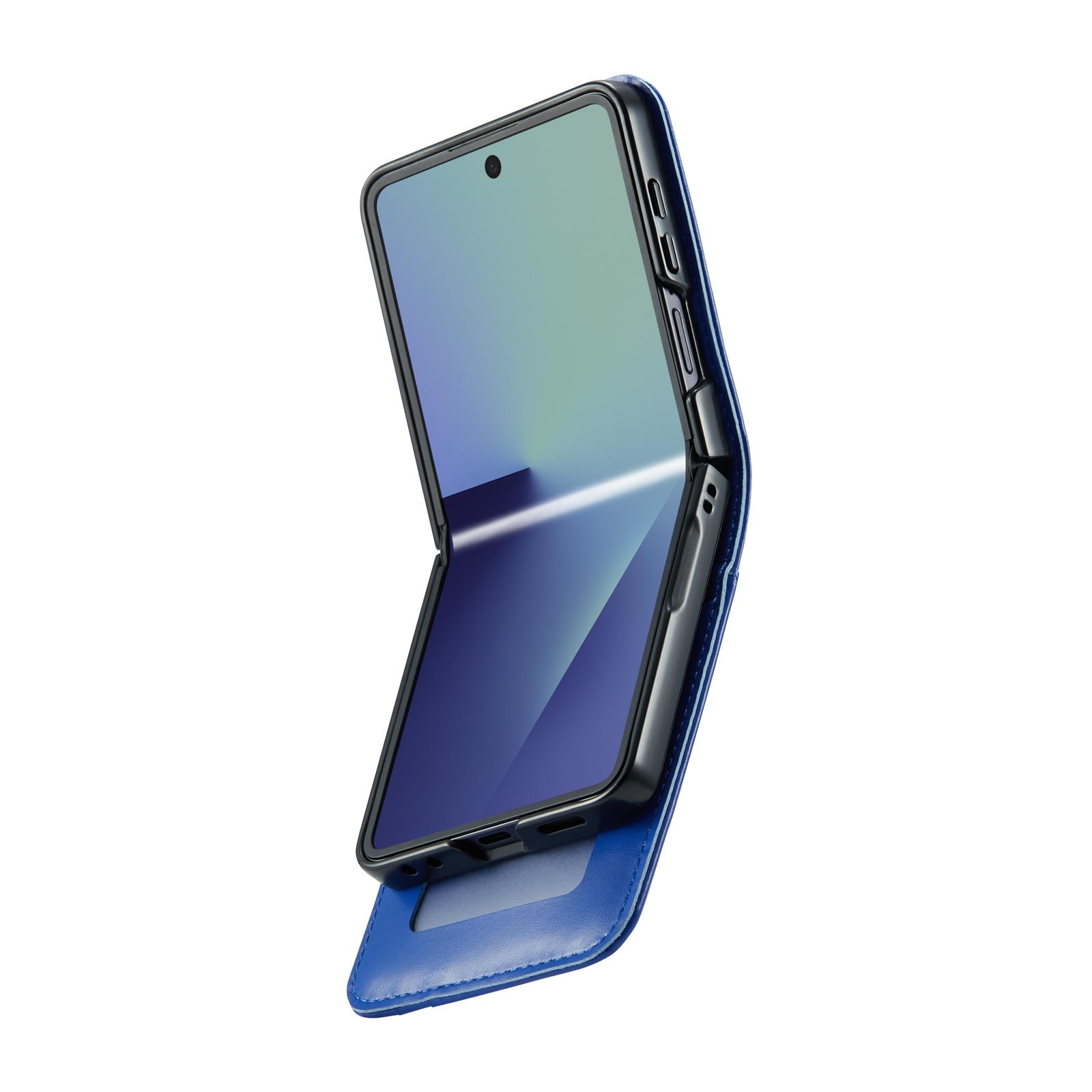 Samsung Galaxy Z Flip 7 Genuine Leather Wallet Case Blue
