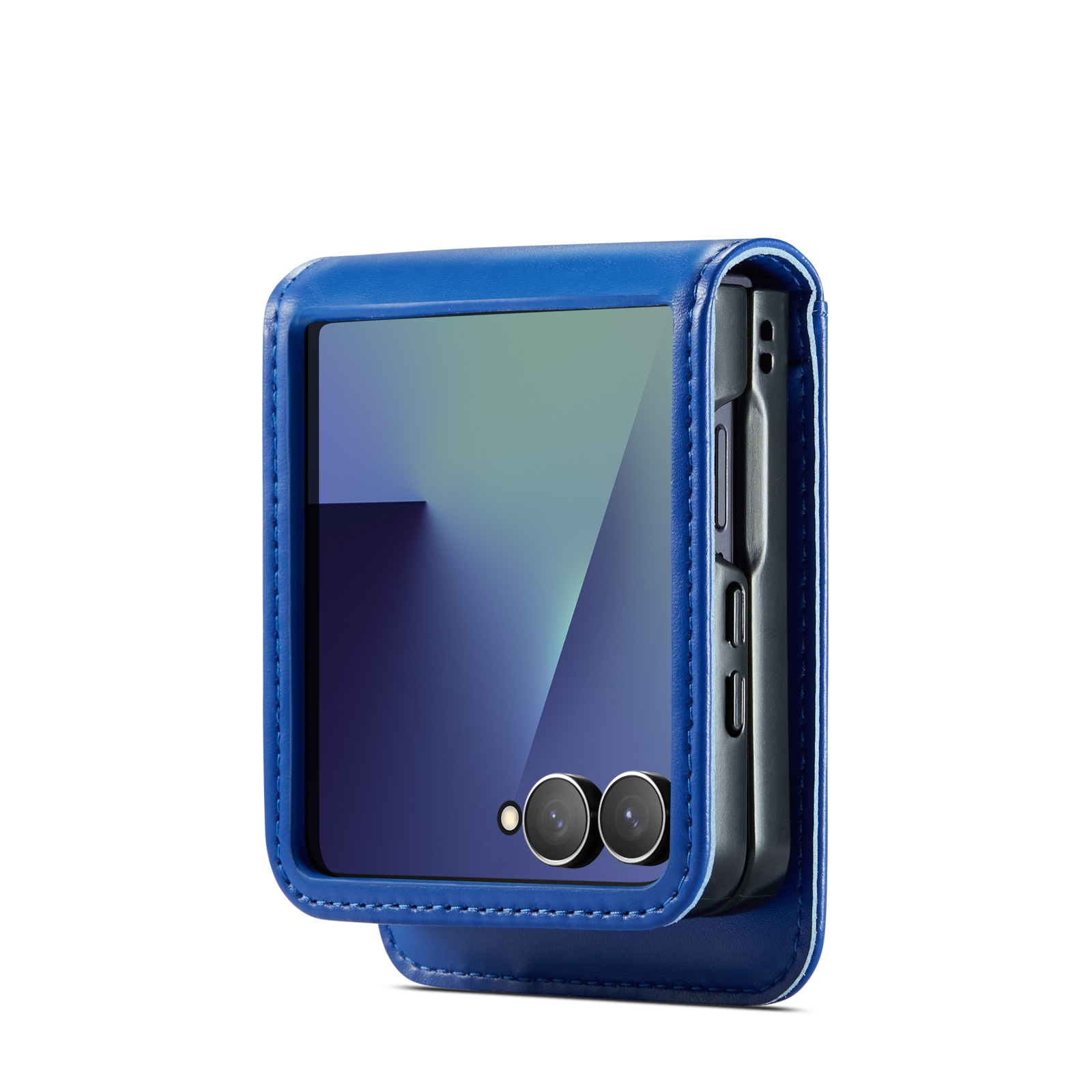 Samsung Galaxy Z Flip 7 Genuine Leather Wallet Case Blue