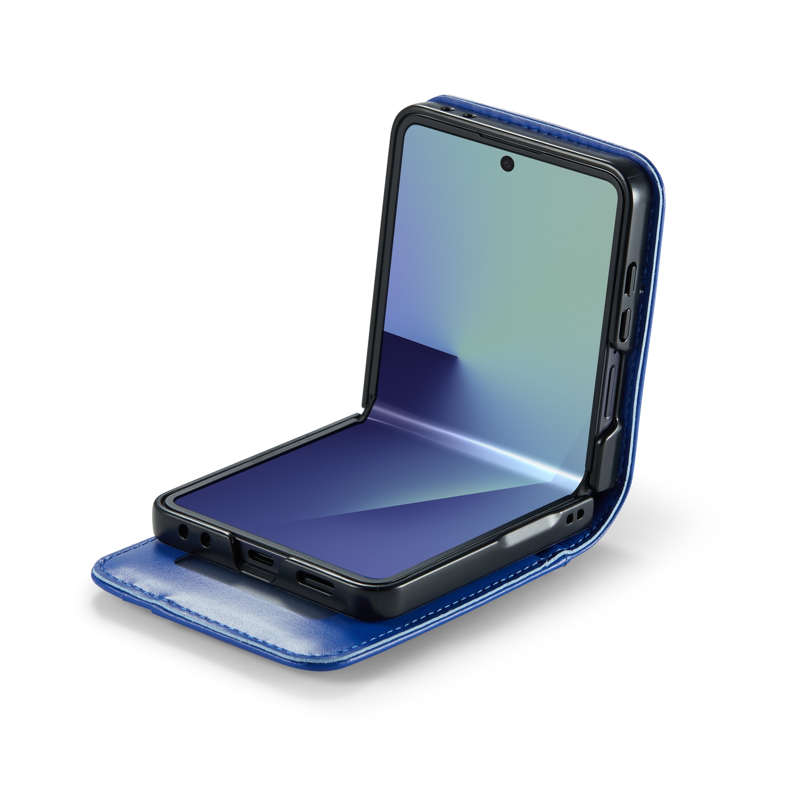Samsung Galaxy Z Flip 7 Genuine Leather Wallet Case Blue