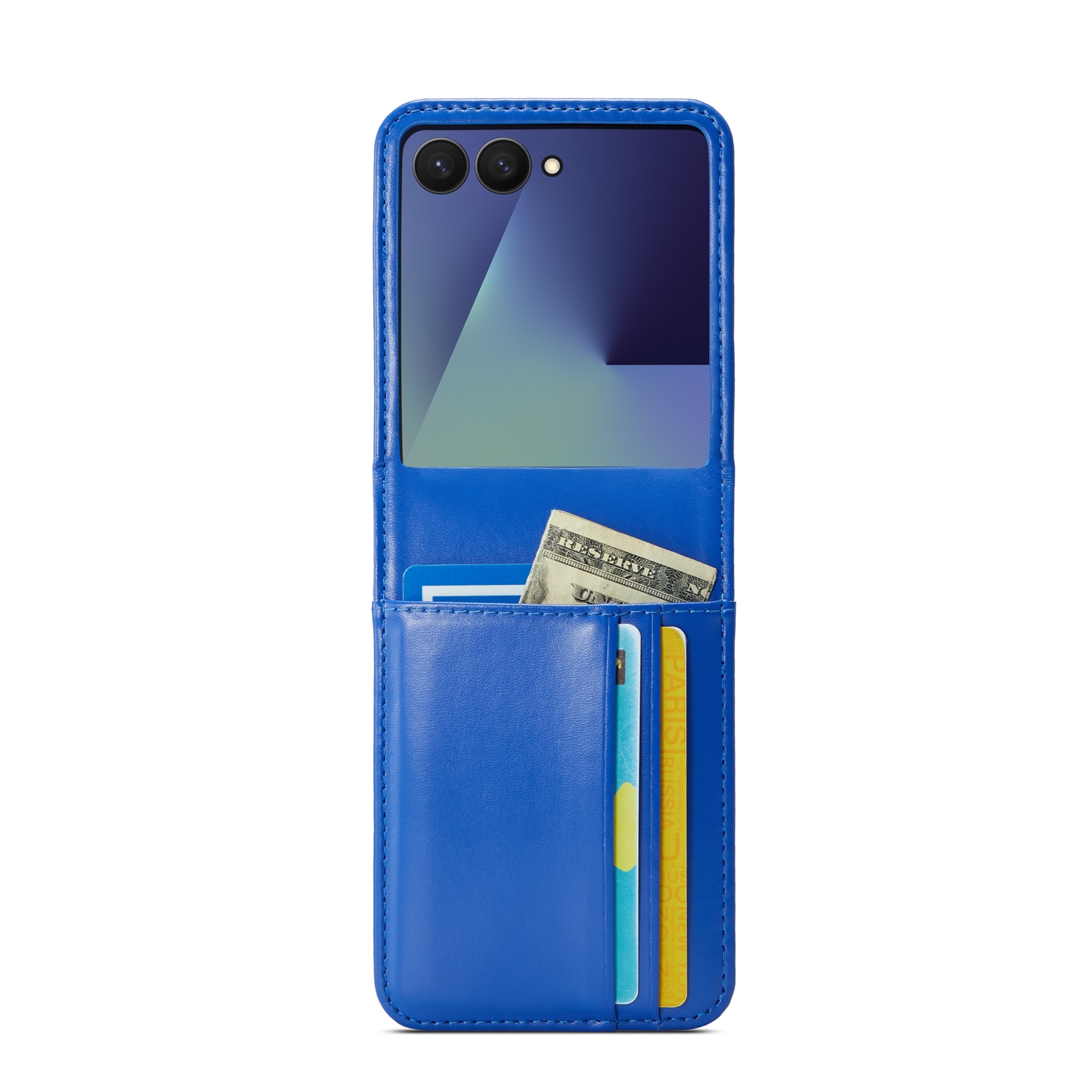 Samsung Galaxy Z Flip 7 Genuine Leather Wallet Case Blue