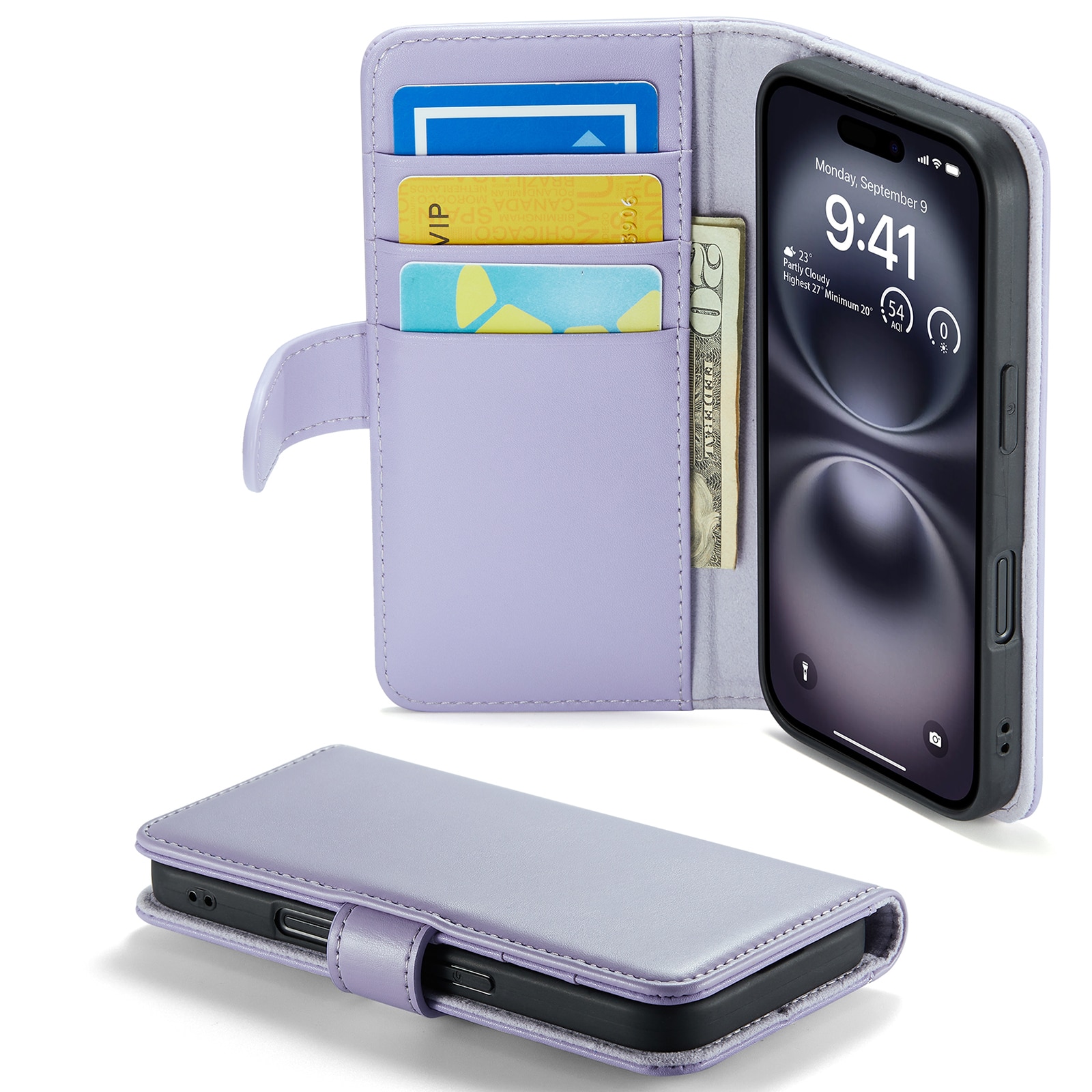 iPhone 16 Genuine Leather Wallet Case Purple