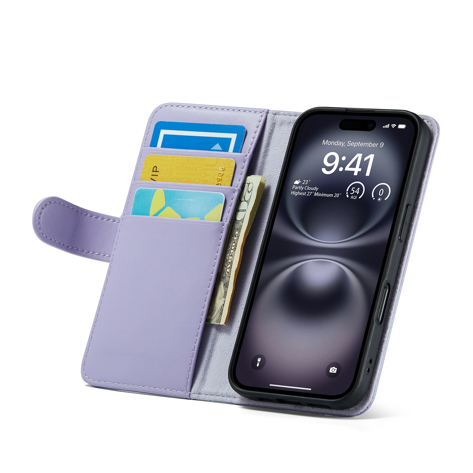 iPhone 16 Genuine Leather Wallet Case Purple