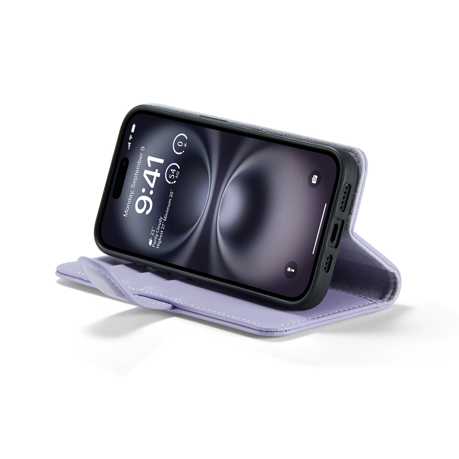 iPhone 16 Genuine Leather Wallet Case Purple