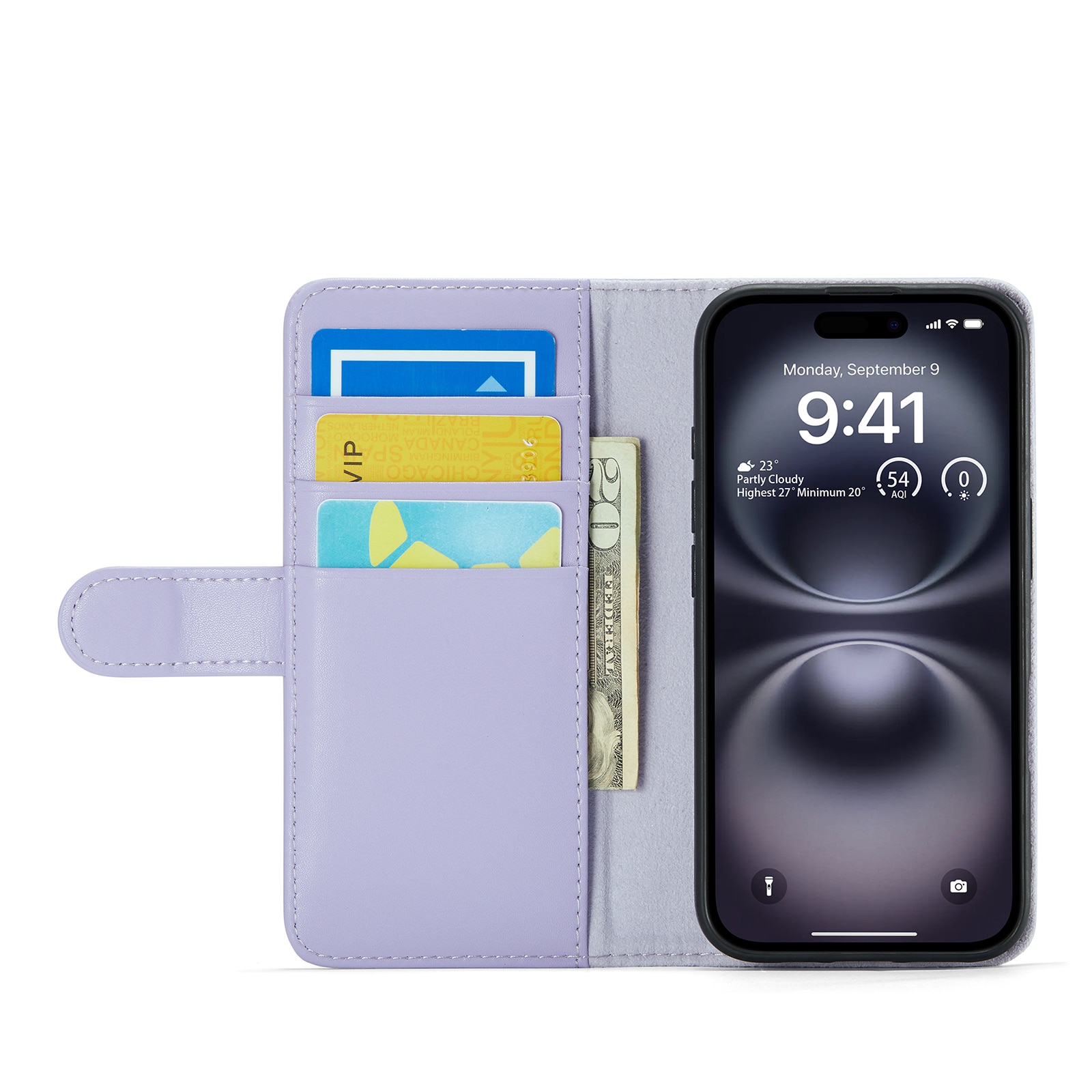 iPhone 16 Genuine Leather Wallet Case Purple