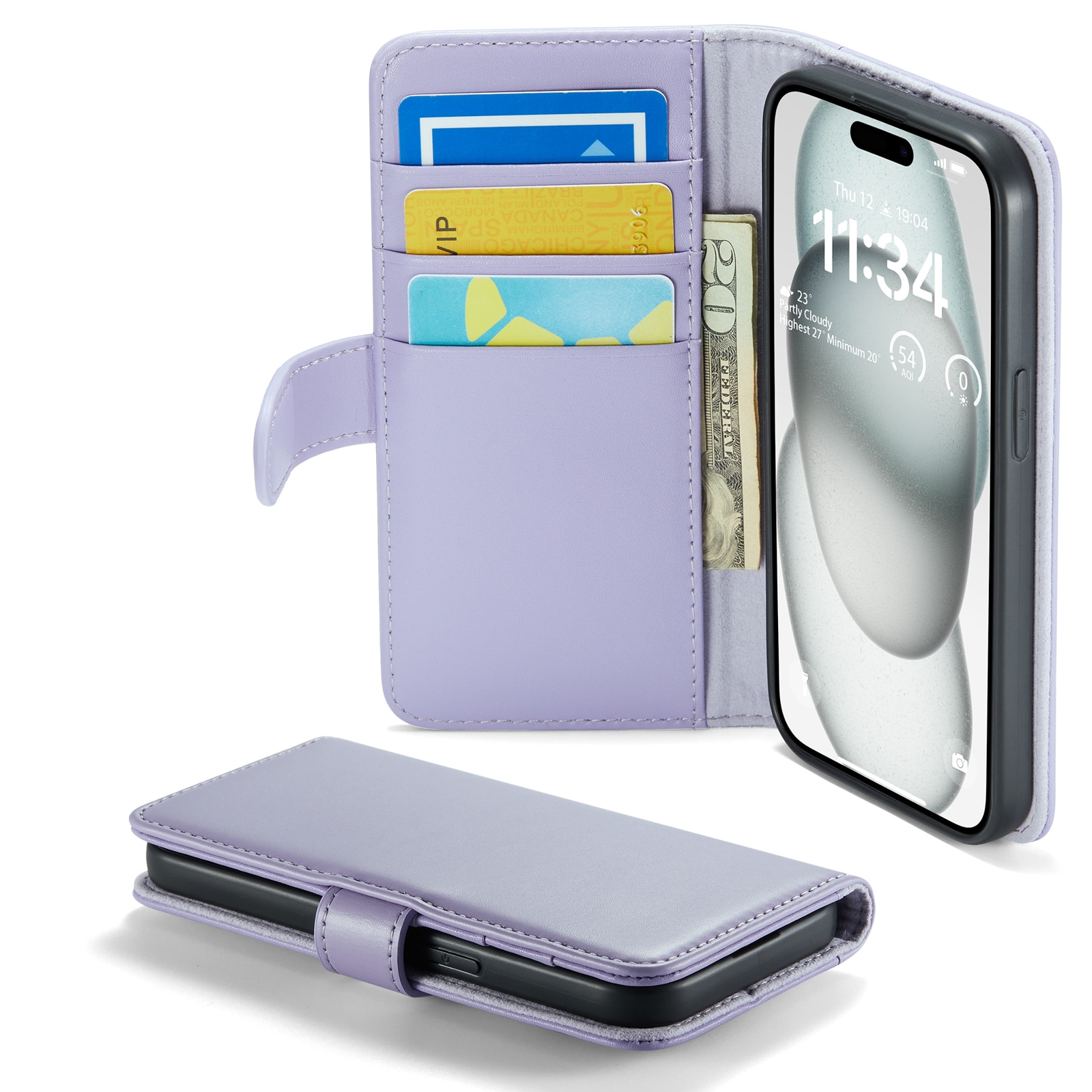 iPhone 13 Genuine Leather Wallet Case Purple
