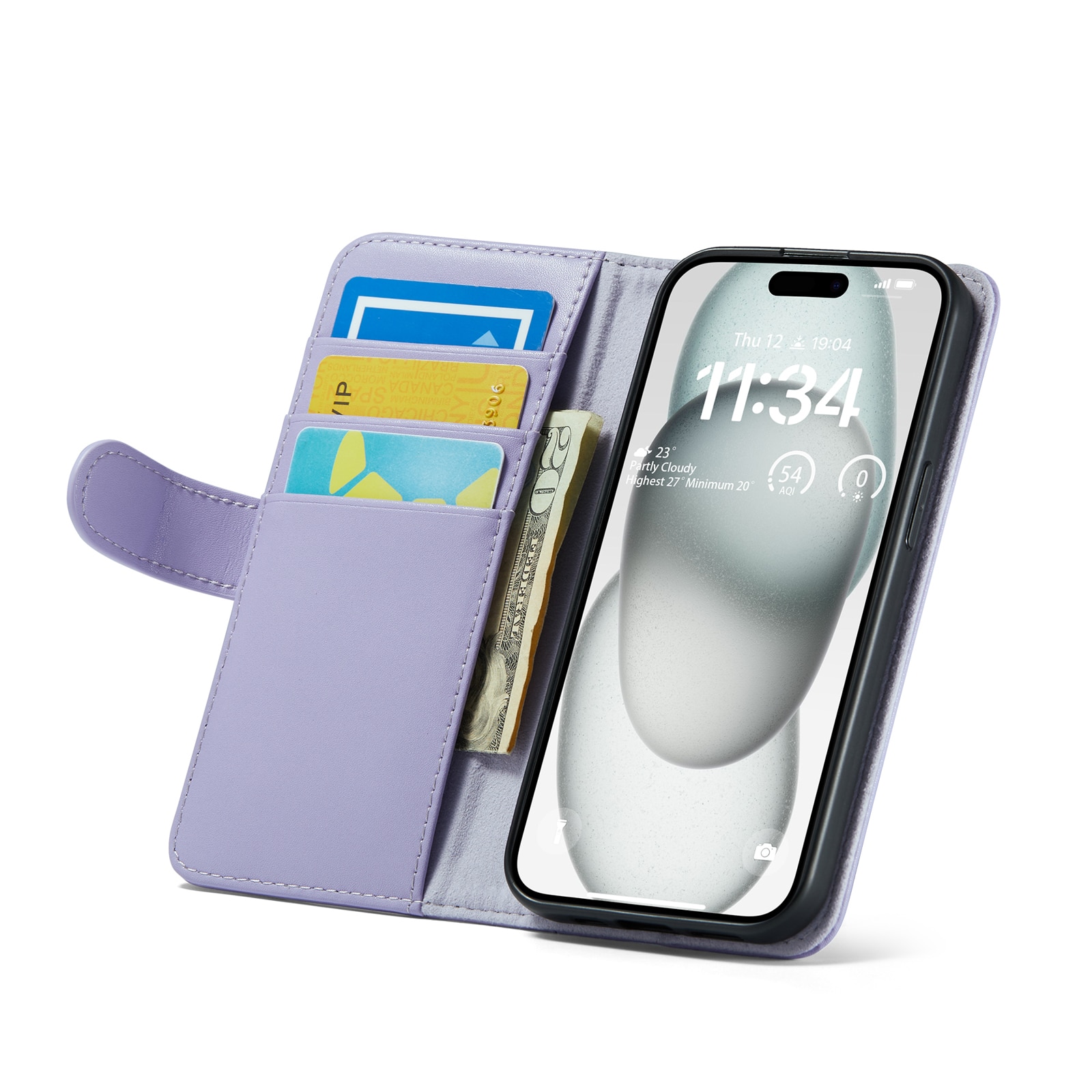 iPhone 13 Genuine Leather Wallet Case Purple