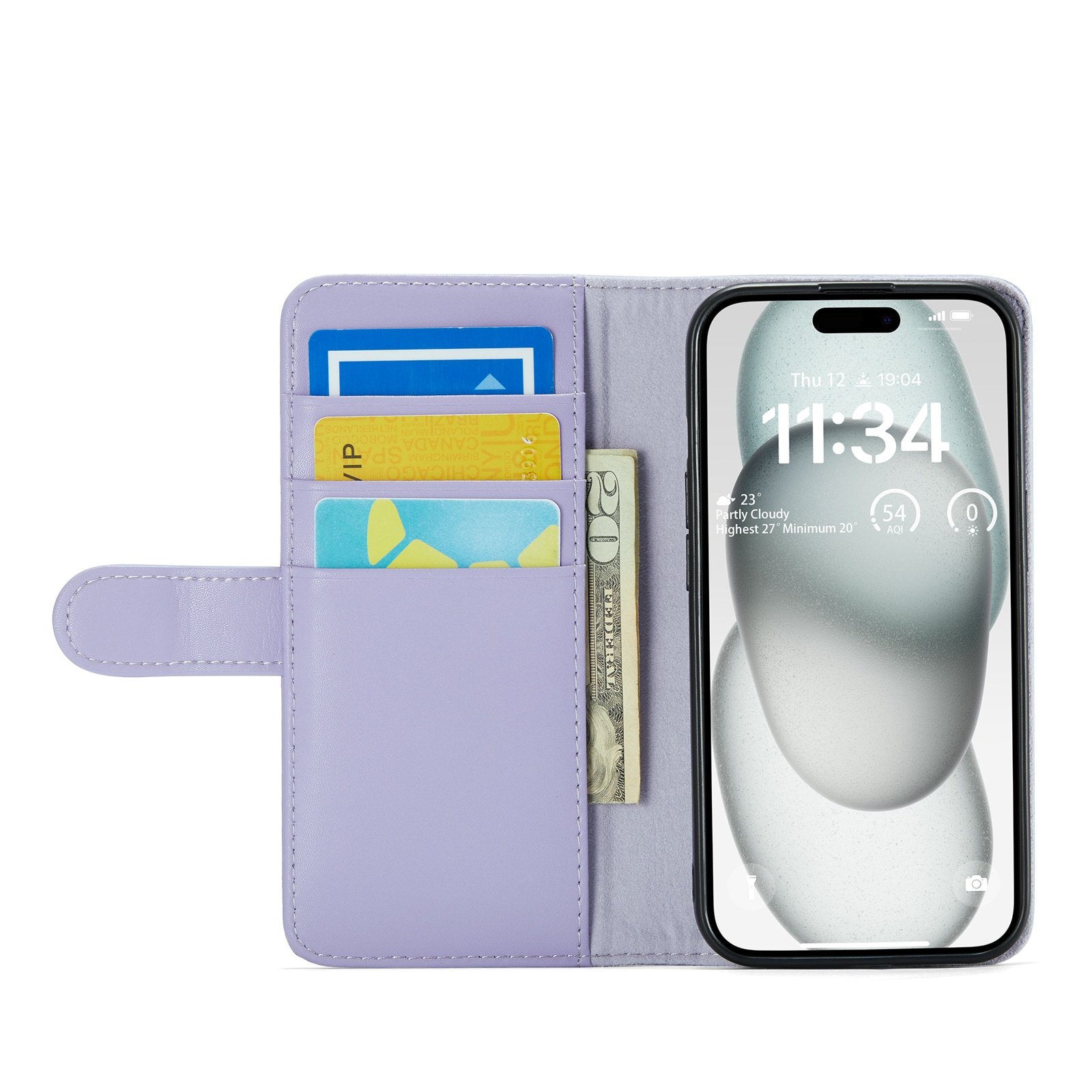 iPhone 13 Genuine Leather Wallet Case Purple