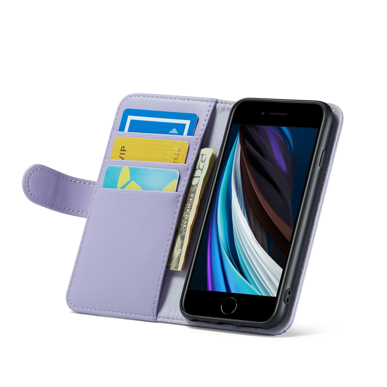 iPhone SE 2022 Genuine Leather Wallet Case Purple