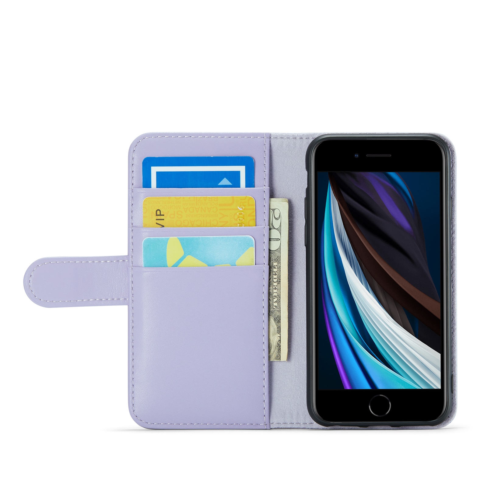iPhone SE 2022 Genuine Leather Wallet Case Purple