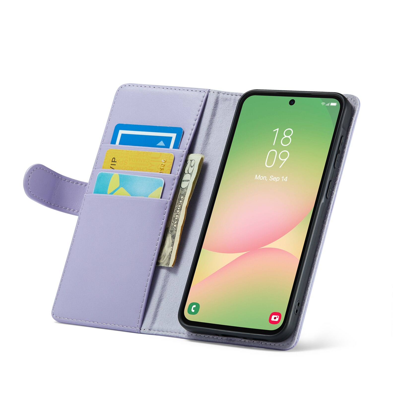 Samsung Galaxy A56 Genuine Leather Wallet Case Purple
