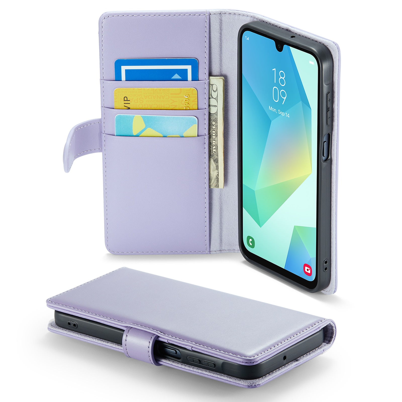 Samsung Galaxy A16 Genuine Leather Wallet Case Purple