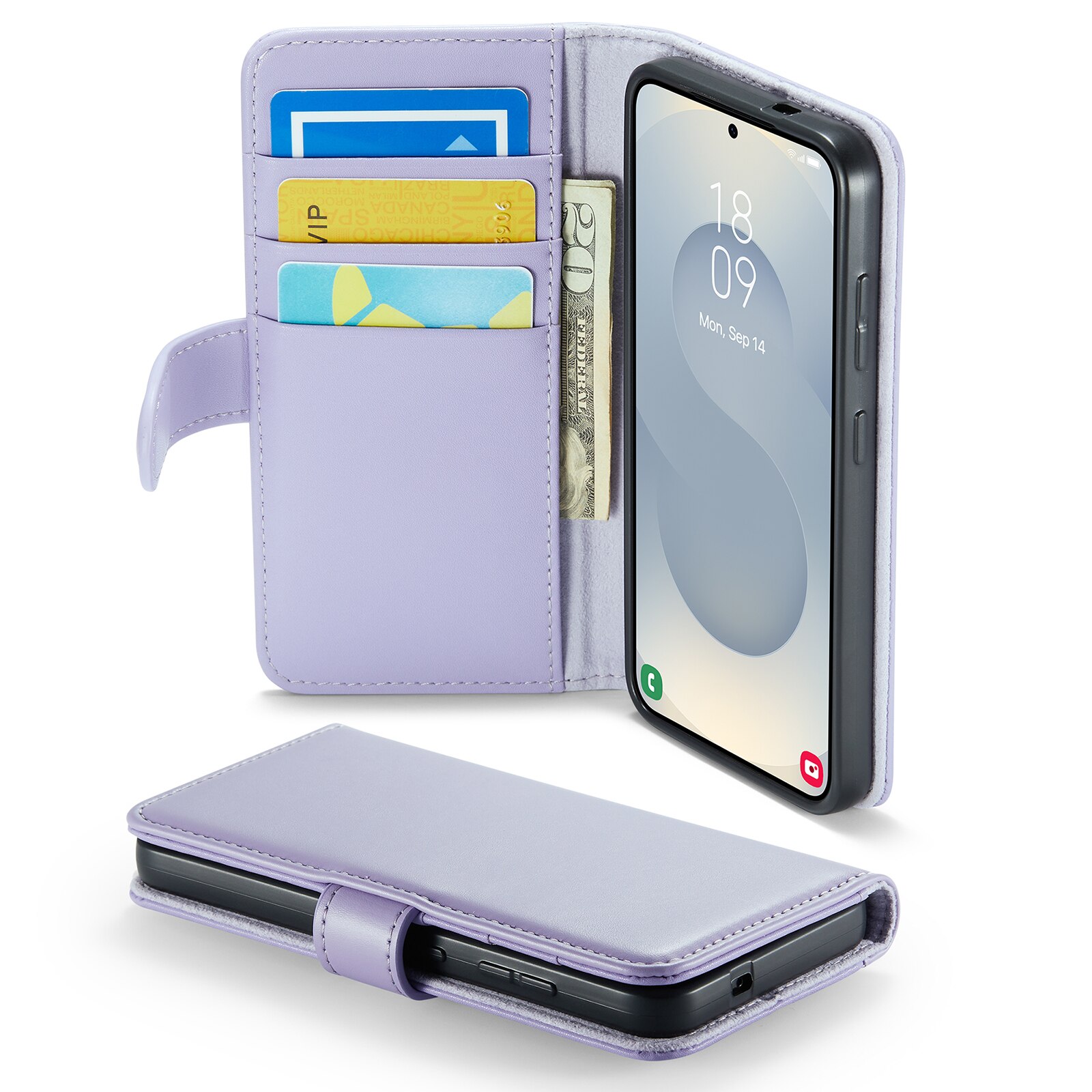 Samsung Galaxy S25 FE Genuine Leather Wallet Case Purple