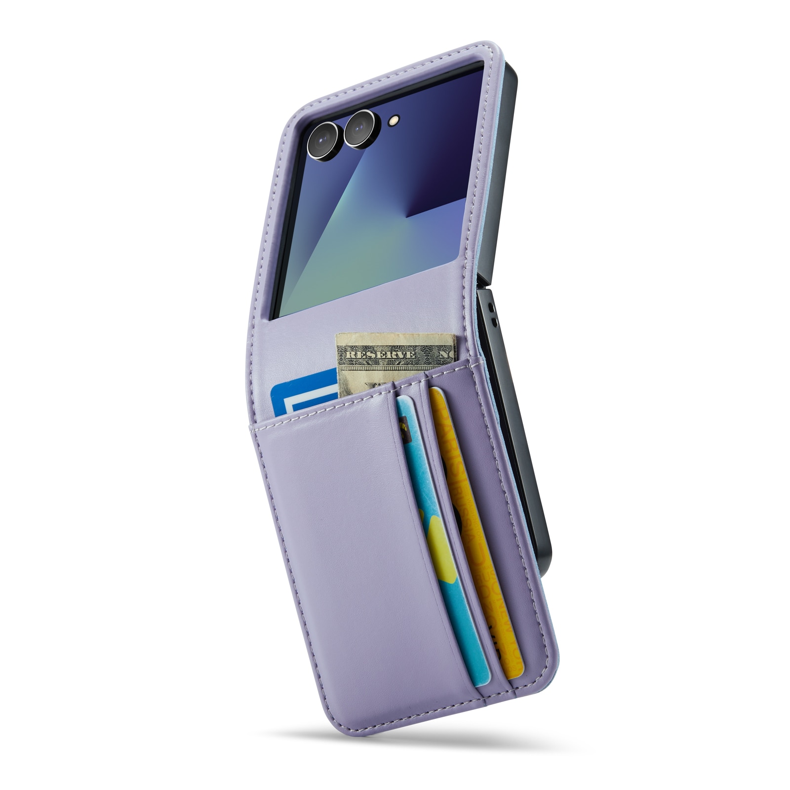 Samsung Galaxy Z Flip 7 Genuine Leather Wallet Case Purple