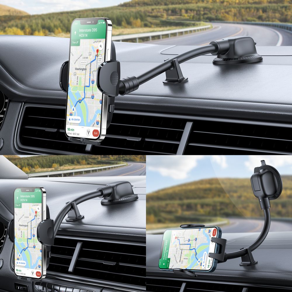 Car Phone Holder with Stabilizer Arm Black