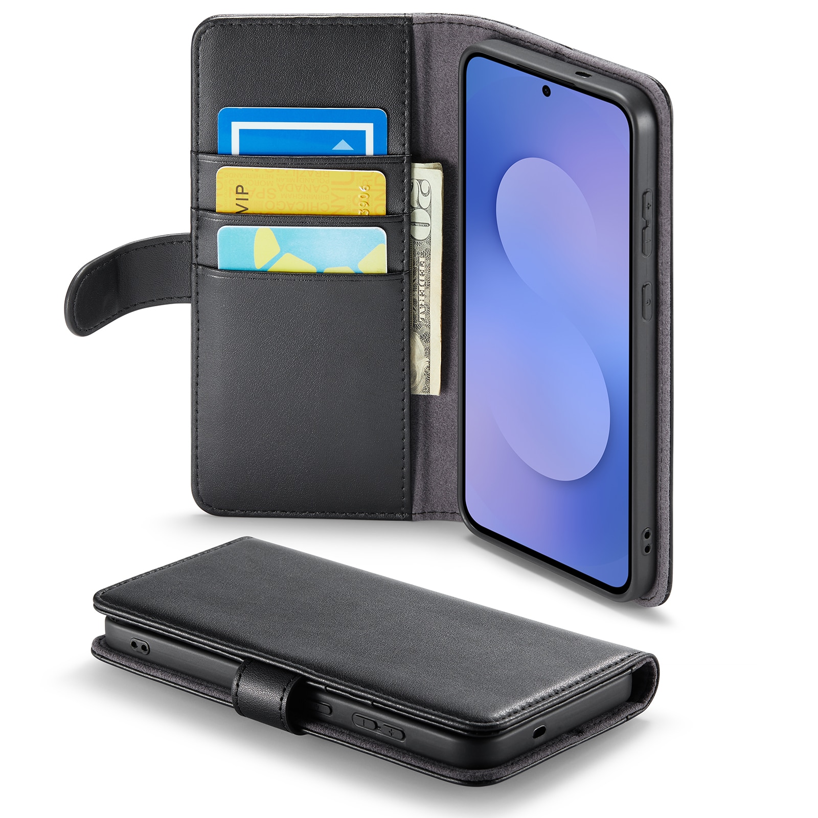 Samsung Galaxy S25 FE Genuine Leather Wallet Case Black