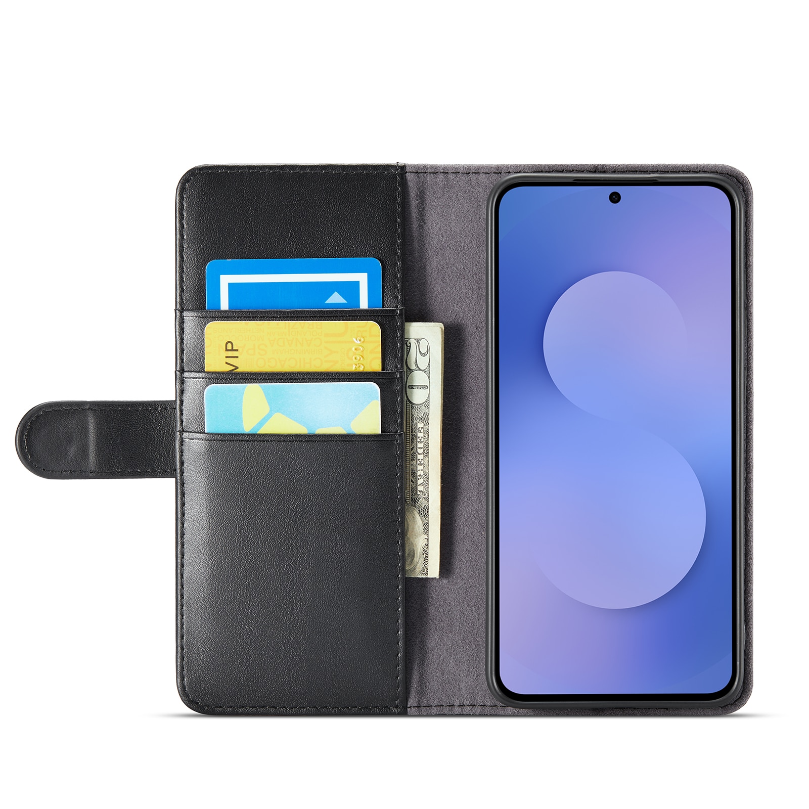 Samsung Galaxy S25 FE Genuine Leather Wallet Case Black