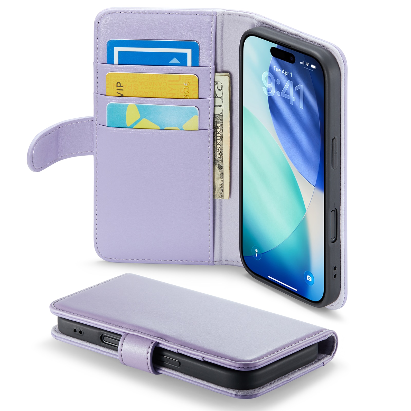 iPhone 17 Genuine Leather Wallet Case Purple