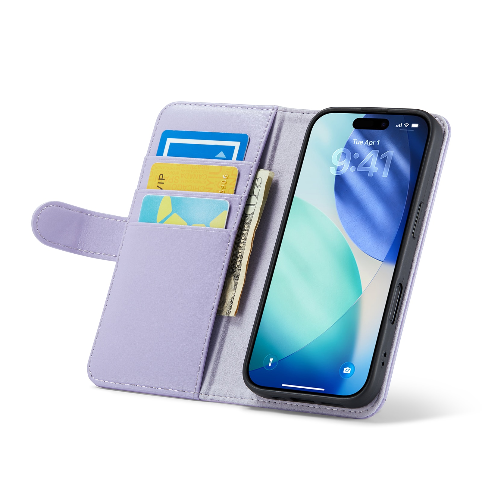 iPhone 17 Genuine Leather Wallet Case Purple