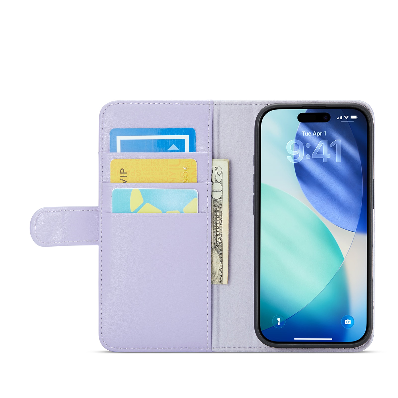 iPhone 17 Genuine Leather Wallet Case Purple