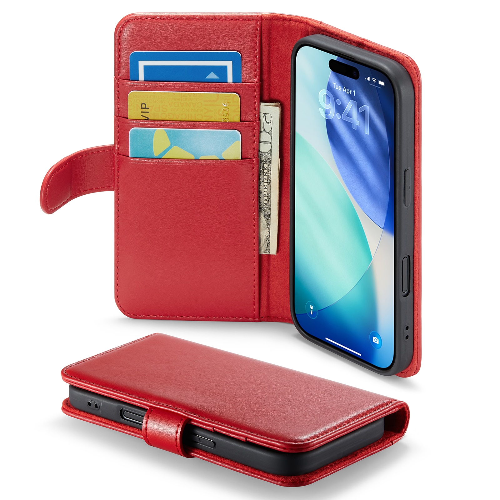 iPhone 17 Genuine Leather Wallet Case Red