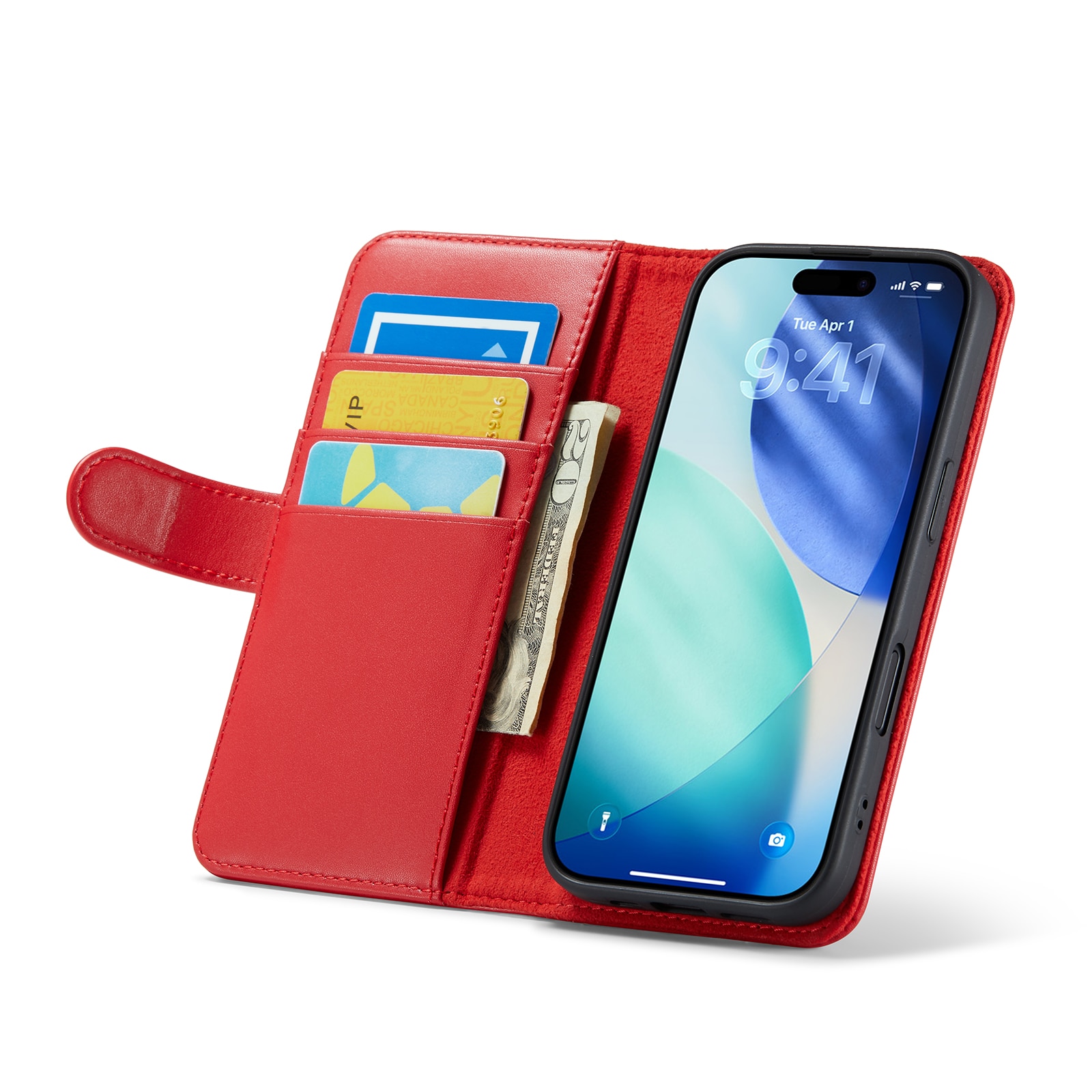 iPhone 17 Genuine Leather Wallet Case Red