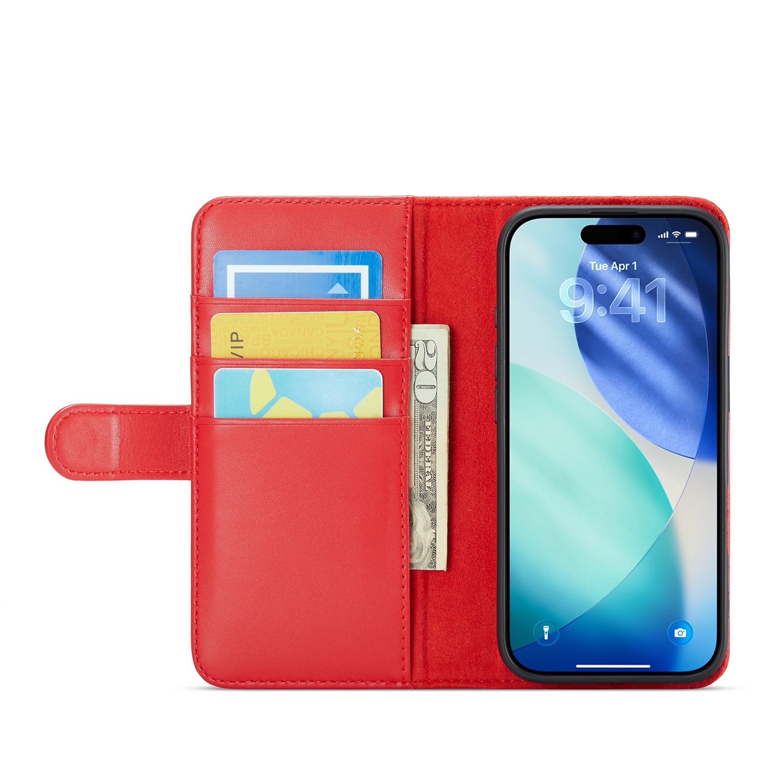 iPhone 17 Genuine Leather Wallet Case Red