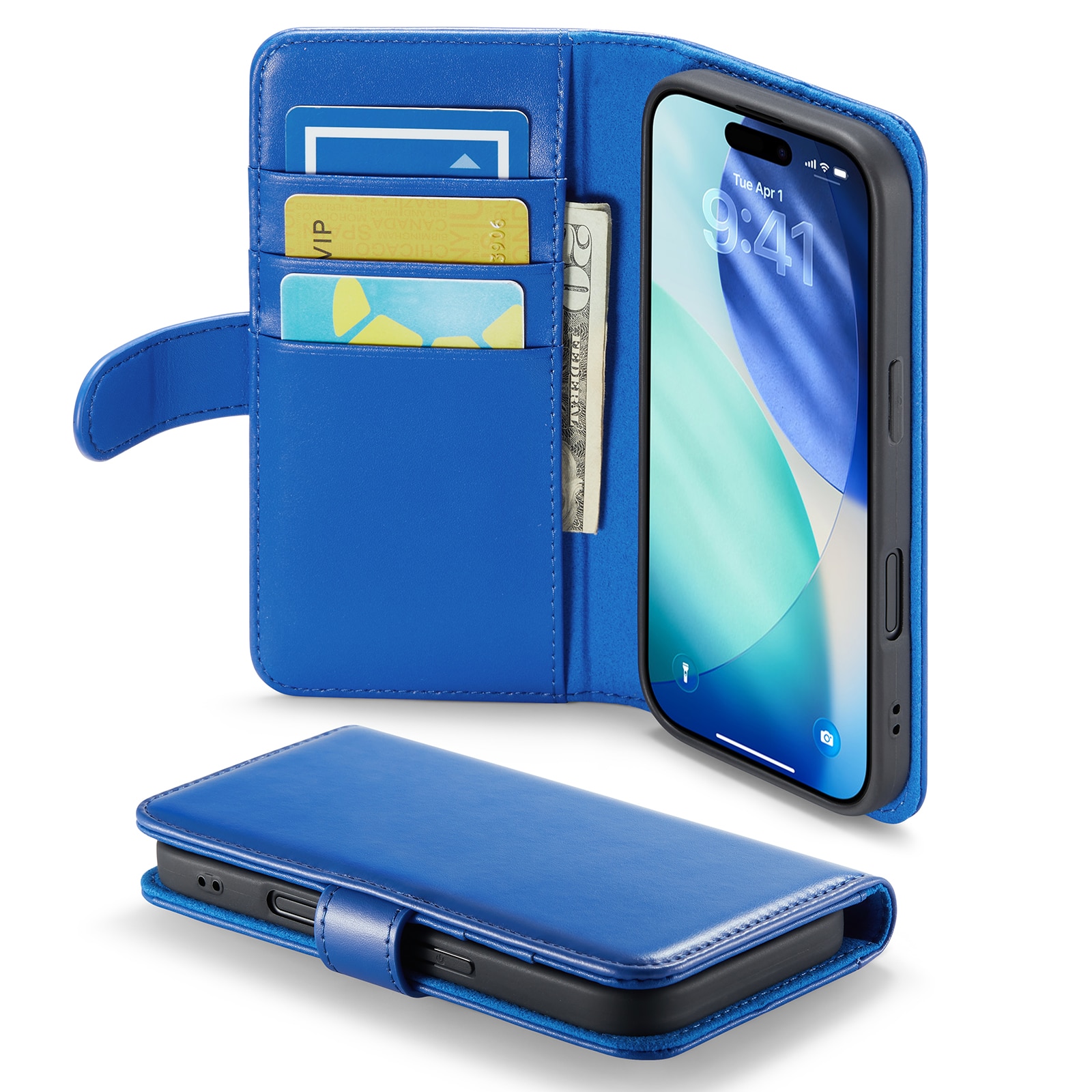 iPhone 17 Genuine Leather Wallet Case Blue