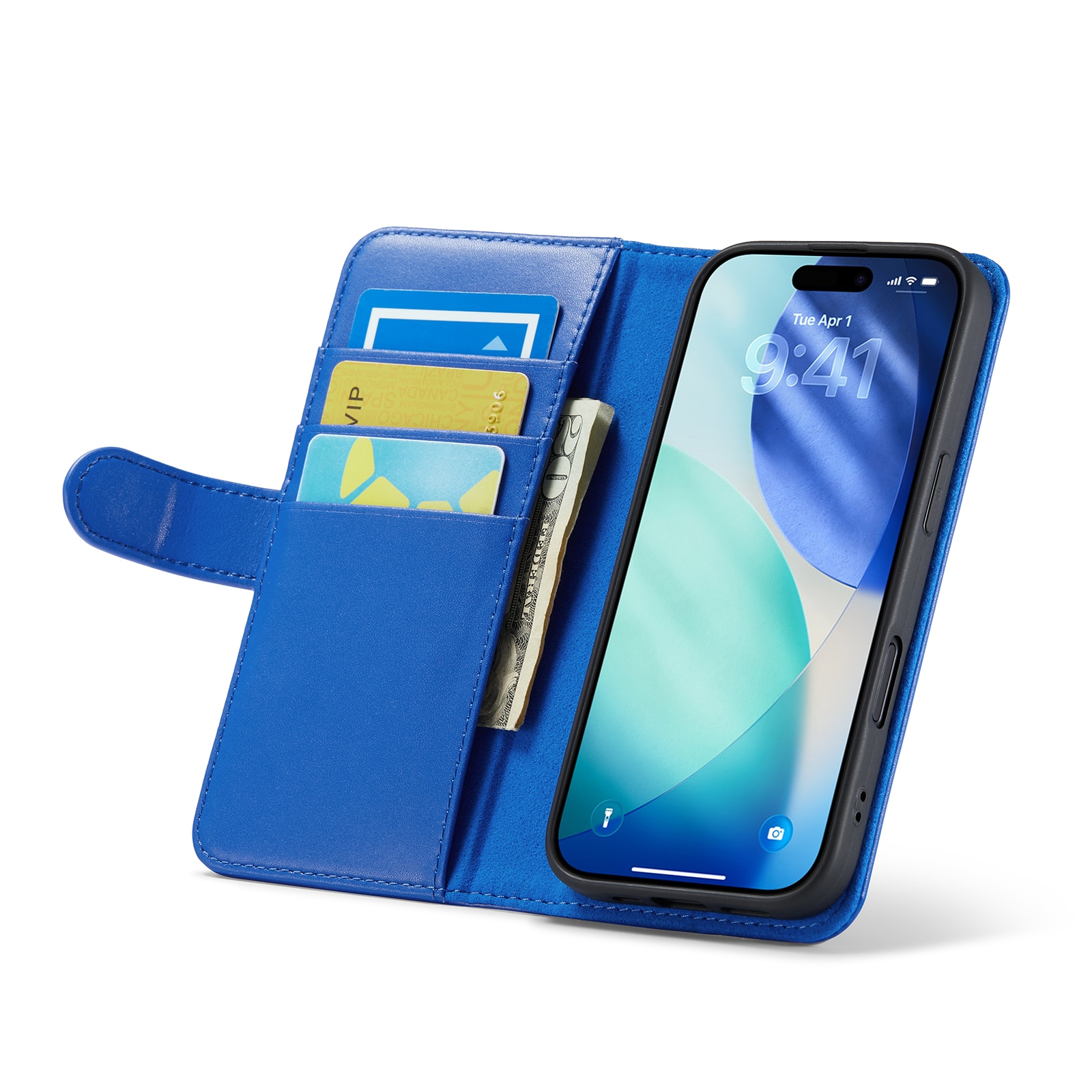 iPhone 17 Genuine Leather Wallet Case Blue