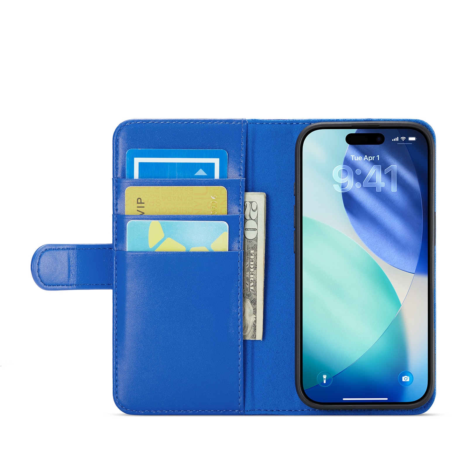 iPhone 17 Genuine Leather Wallet Case Blue