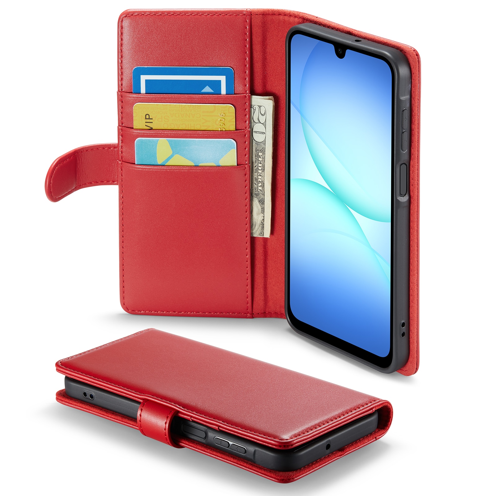 Samsung Galaxy A17 Genuine Leather Wallet Case Red