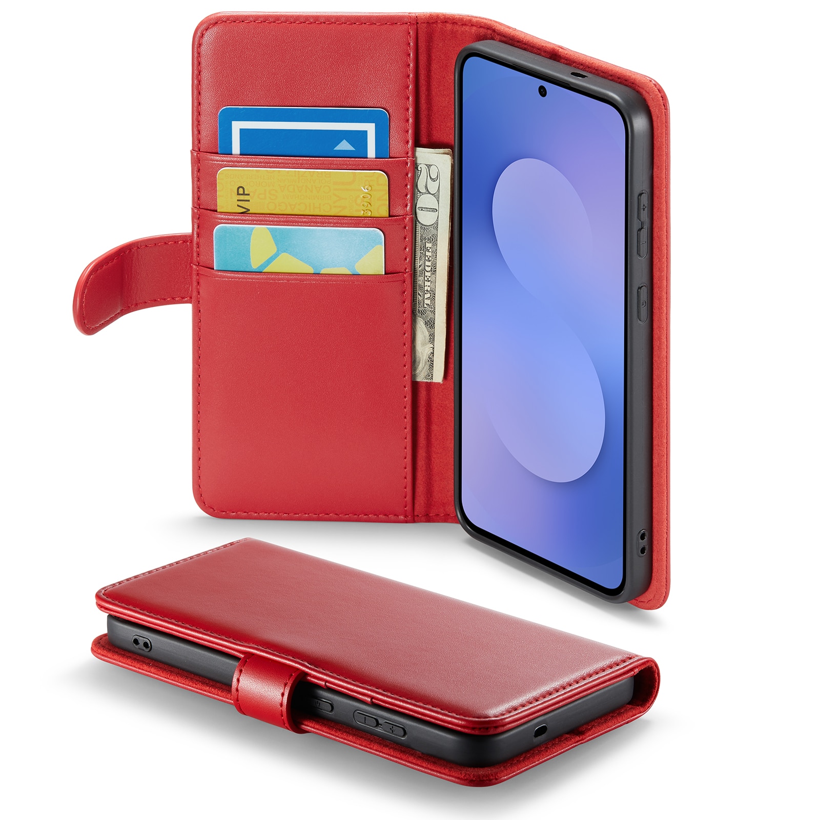 Samsung Galaxy S25 FE Genuine Leather Wallet Case Red