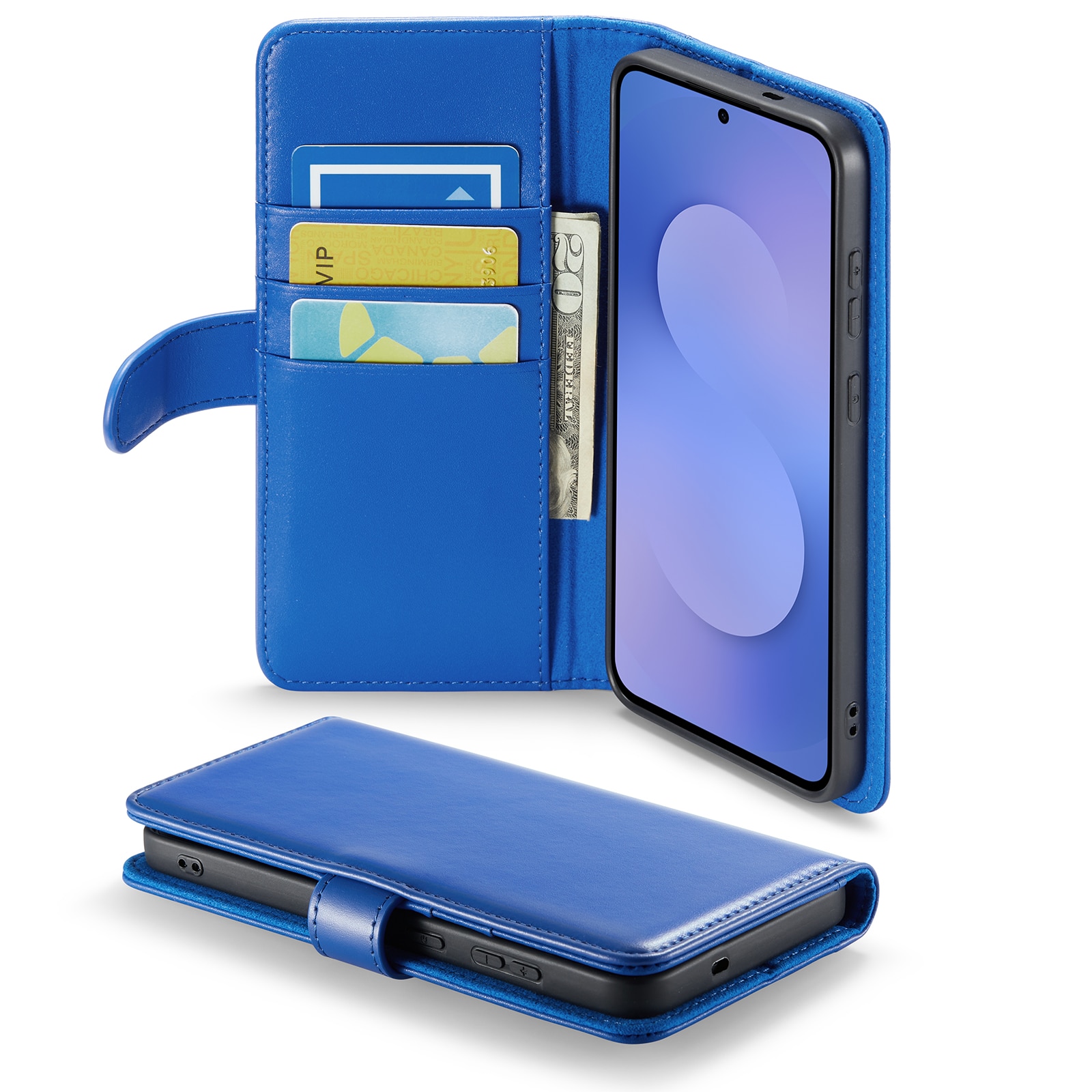 Samsung Galaxy S25 FE Genuine Leather Wallet Case Blue
