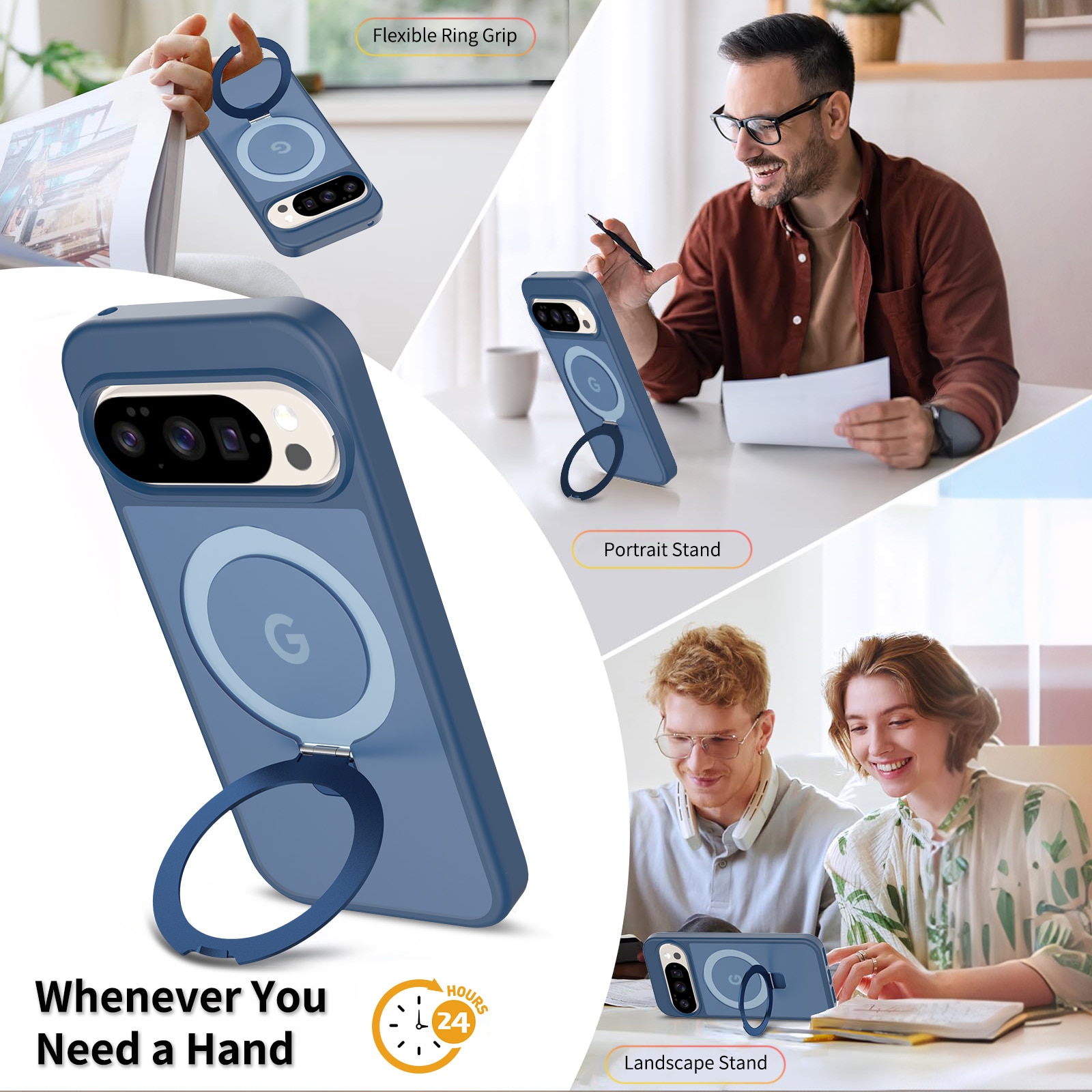 Google Pixel 9 Pro Hybrid Case Magnetic Ring Dark Blue