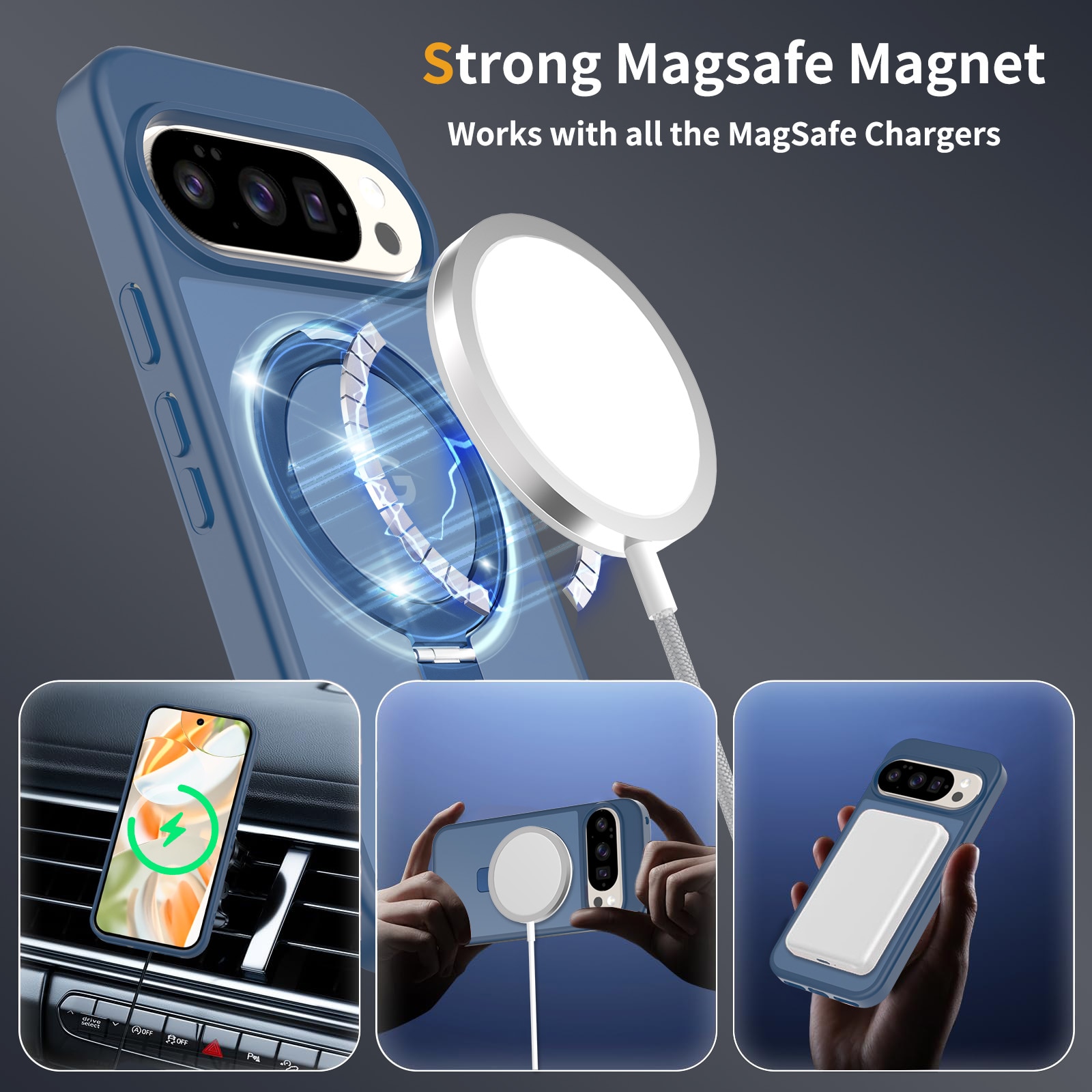 Google Pixel 9 Pro Hybrid Case Magnetic Ring Dark Blue
