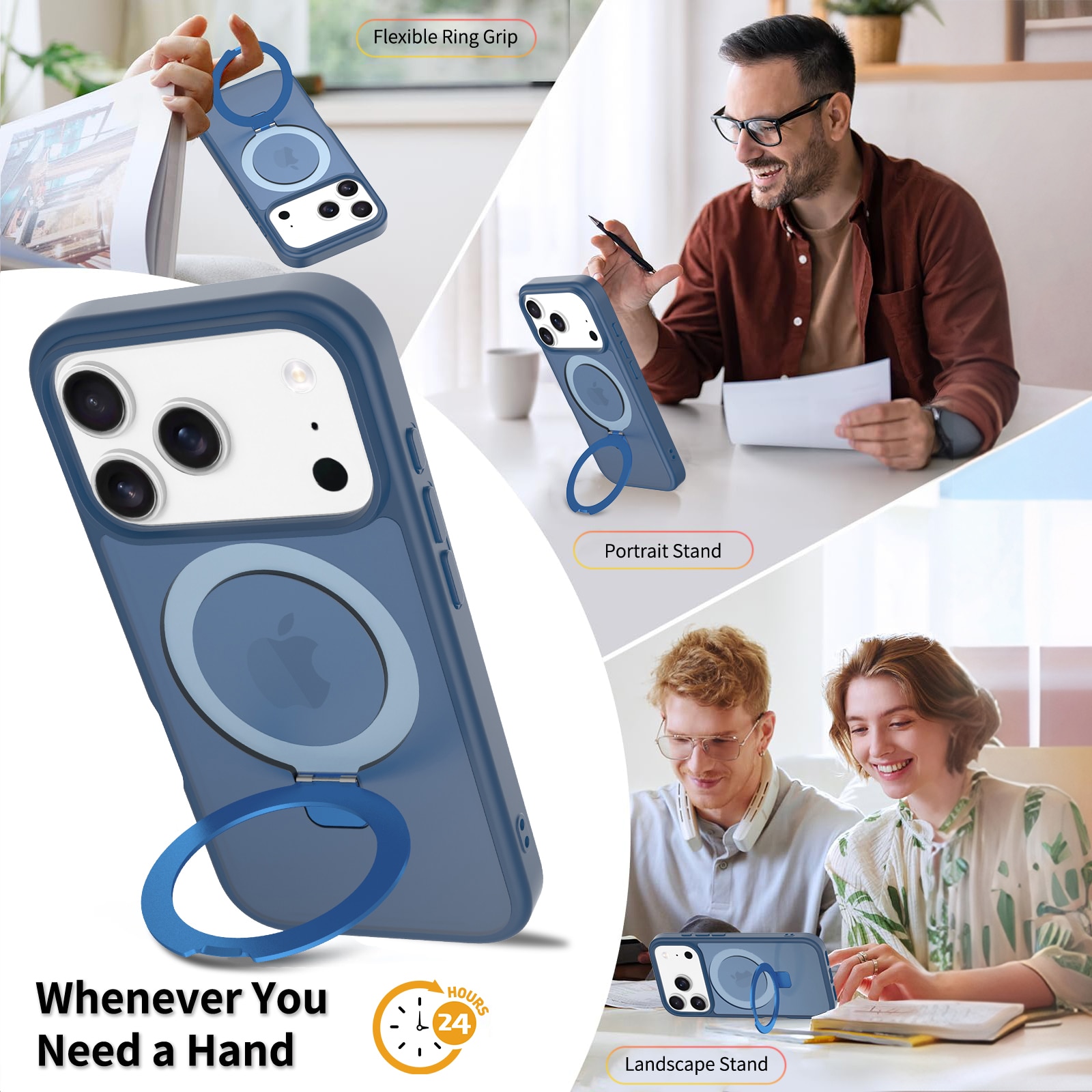 iPhone 17 Pro Max Hybrid Case Magnetic Ring Dark Blue