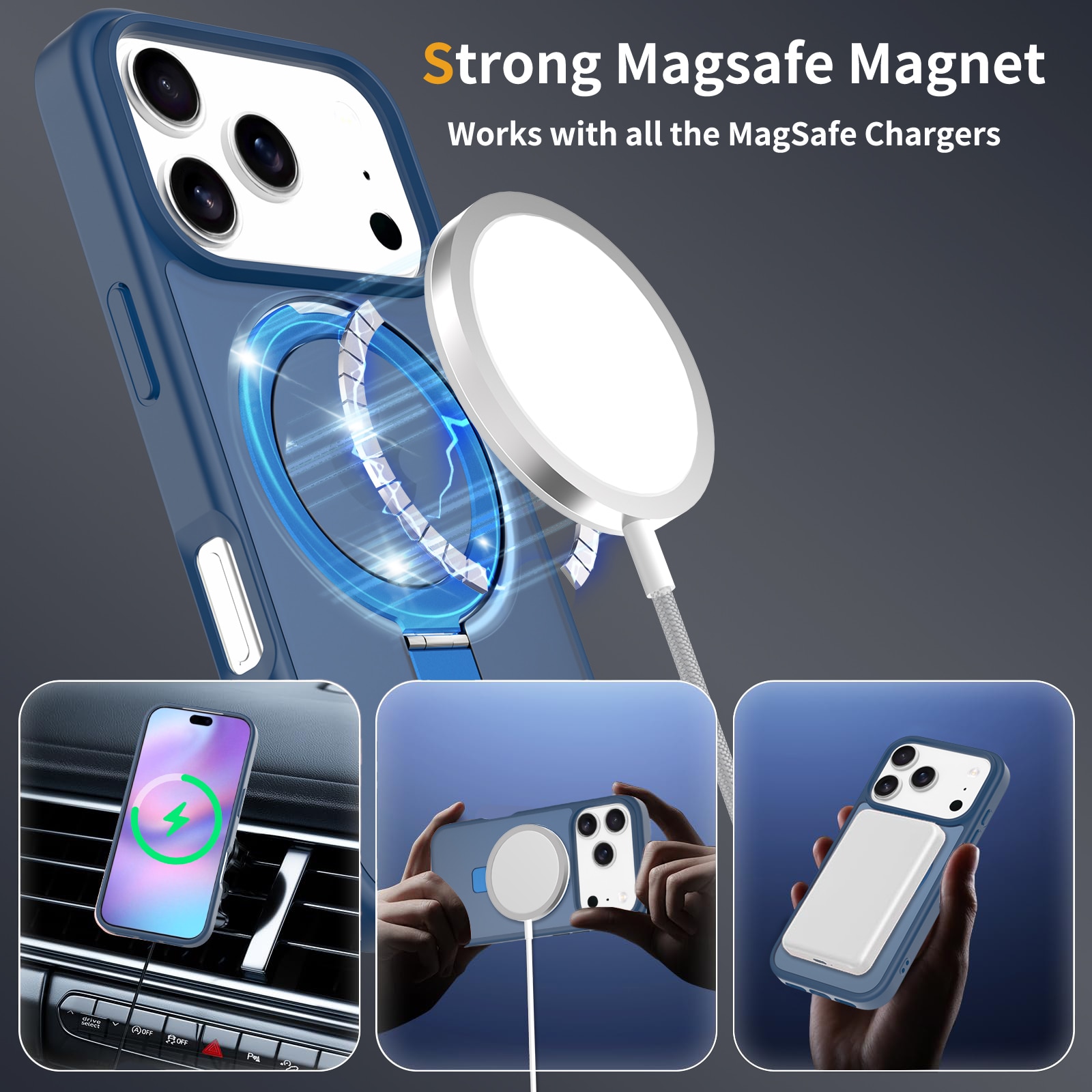 iPhone 17 Pro Max Hybrid Case Magnetic Ring Dark Blue
