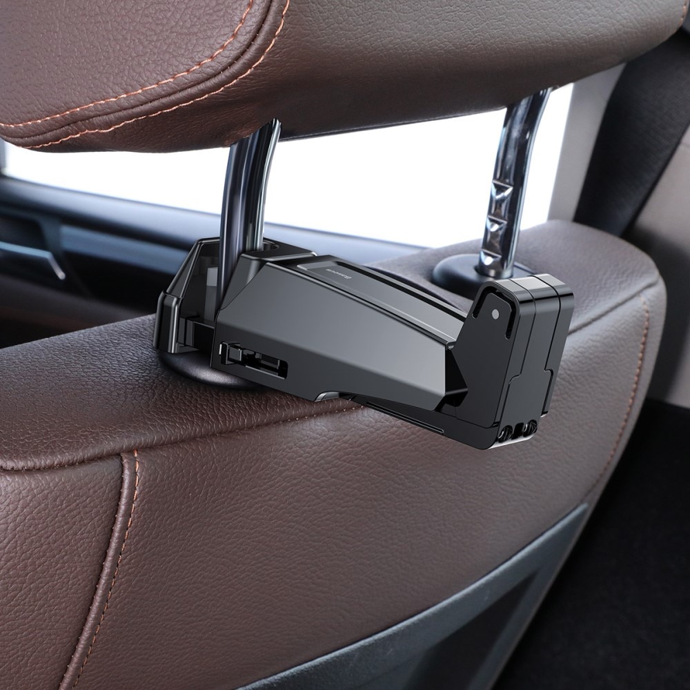 Car Headrest Mobile Holder with Hook, Black