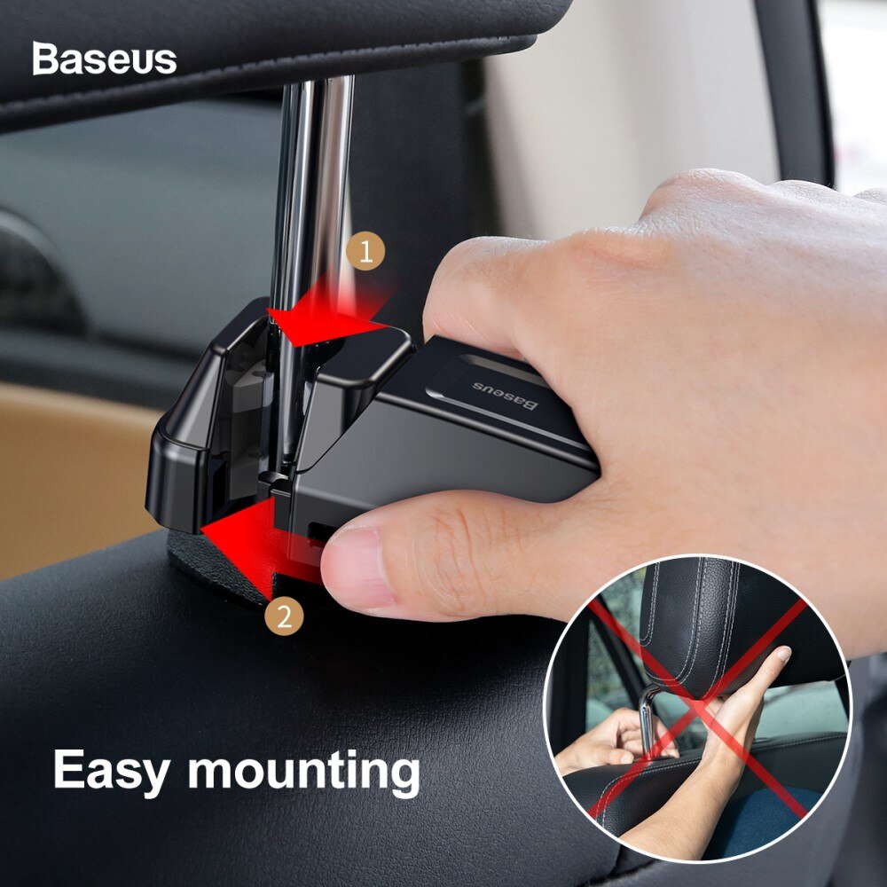 Car Headrest Mobile Holder with Hook, Black