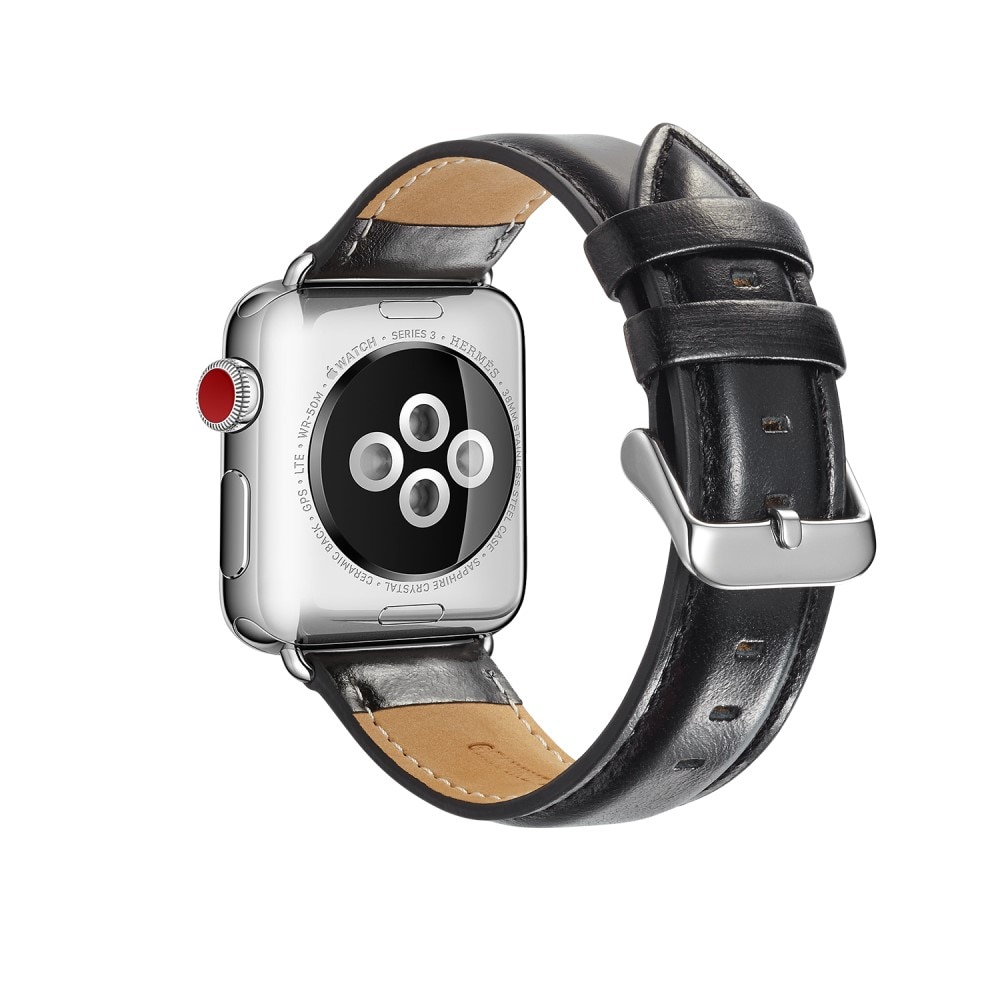 Apple Watch SE 44mm Premium Leather Band Black