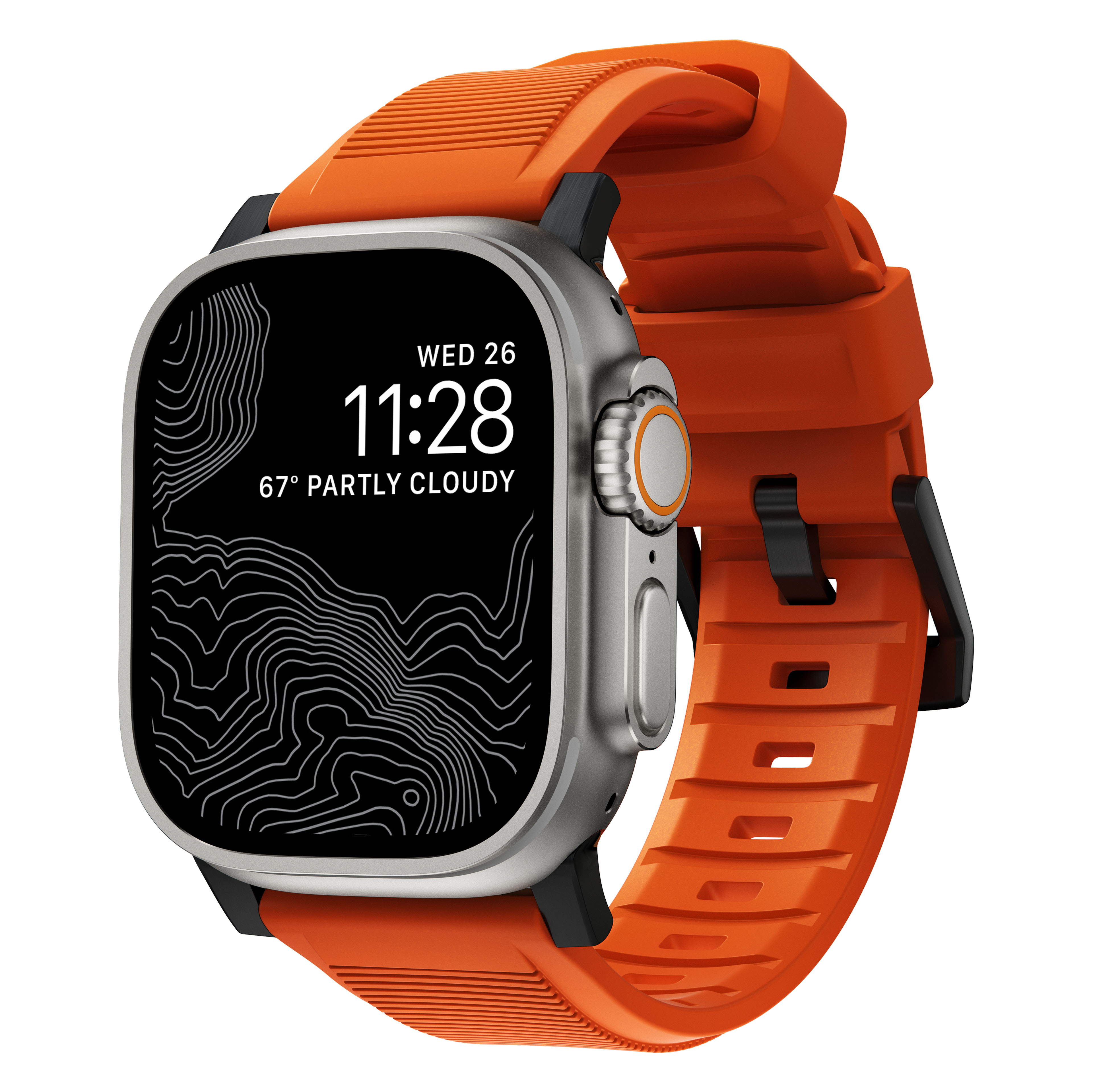 Hardware) Watch 42/44/45/49 mm Nomad Ultra Rugged Orange Band (Silver Apple