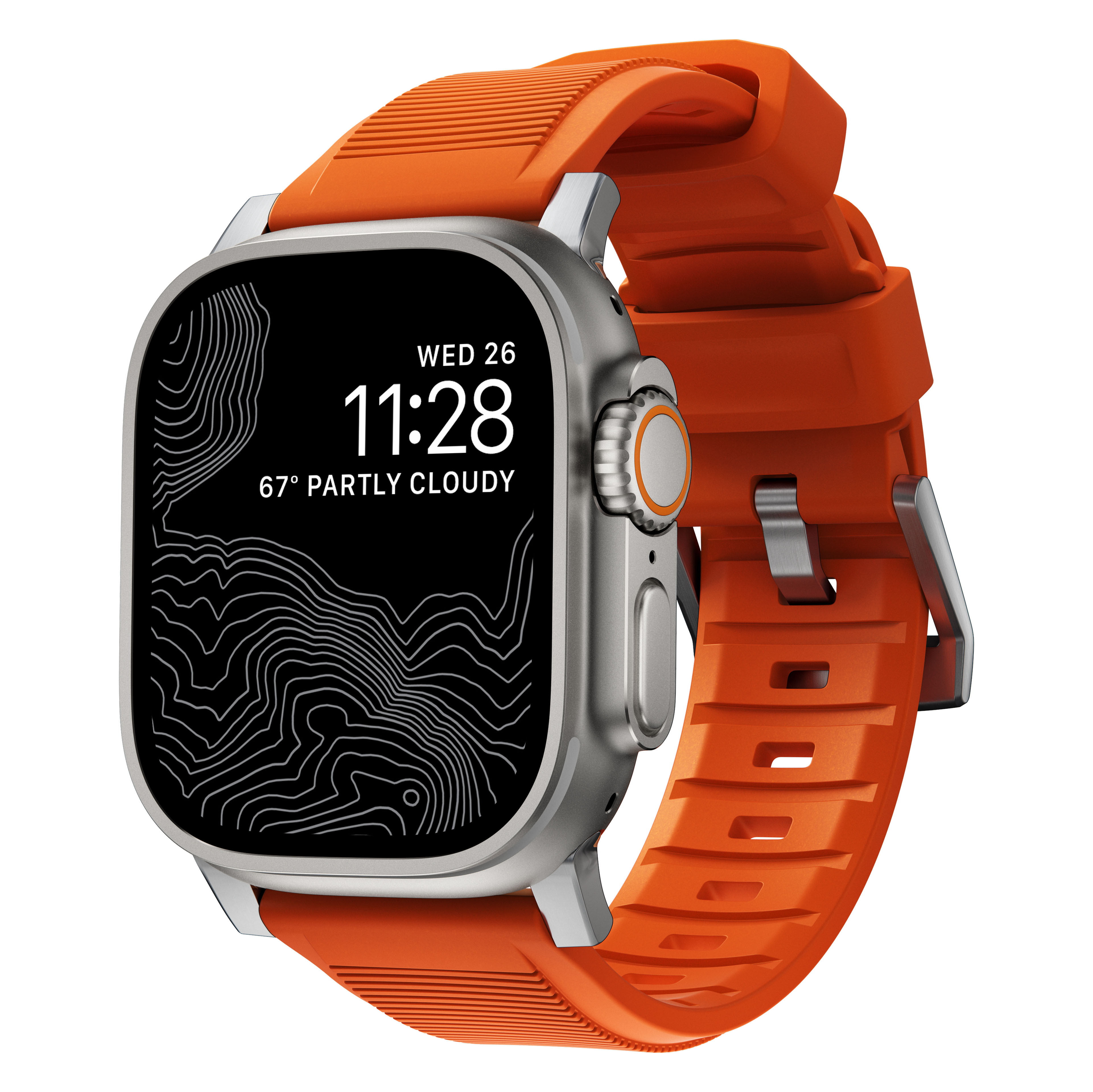 Apple Watch SE 44mm Rugged Band Ultra Orange (Silver Hardware)